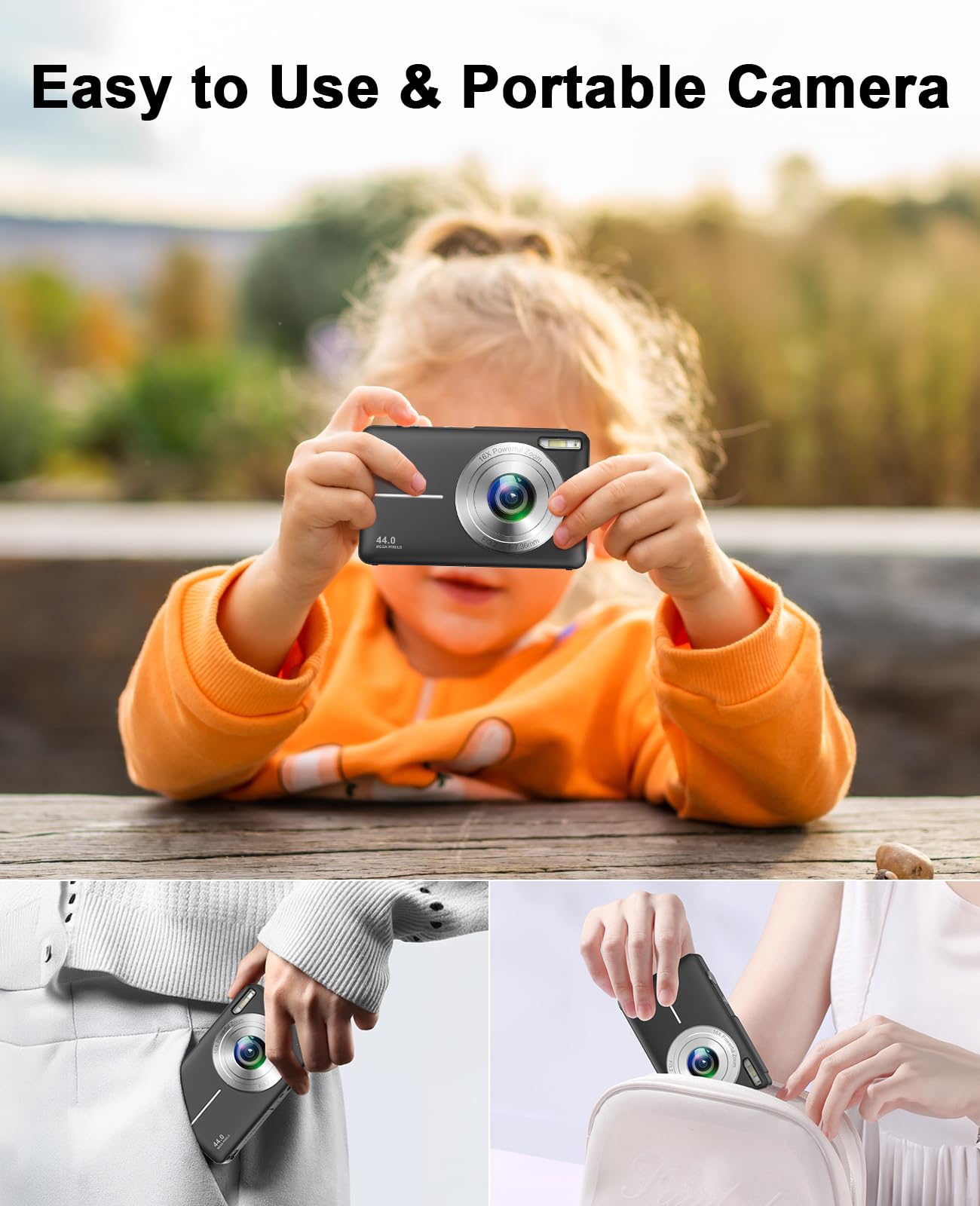 Cámara de Fotos Digital 1080P 44 MP cámara de Fotos con Zoom Digital de 16 x cámara compacta portátil Vlogging cámara Digital para niños Adolescentes Principiantes