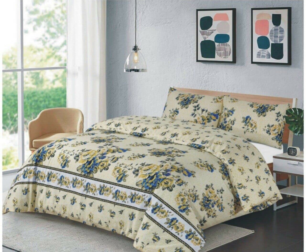 R&Z Luxury Printed Dyed Non Iron Polycotton Duvet Cover Set Single Double King Super King Size (Gorgian Rose Blue, KING) — image 1