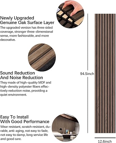 Miniatura 9 de Paneles de madera para pared, 2 paneles de pared de listones de madera, paneles de pared acústicos de chapa de nogal natural, 12.6 pulgadas de ancho