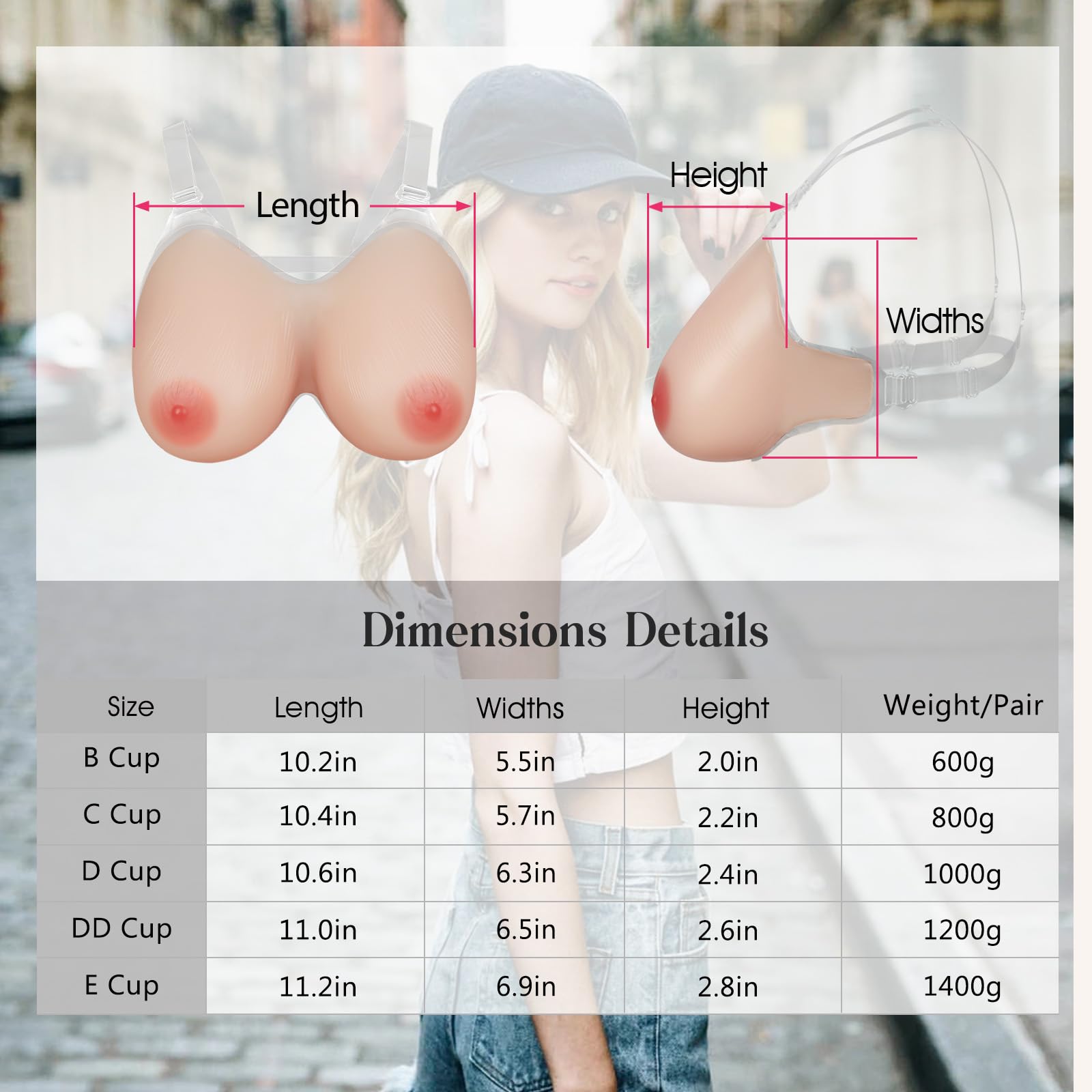 Windsleeping Winsleeping Prothèse Mammaires en Silicone avec Sangle Faux Seins sans Soutien-Gorge Faux Seins avec Bretelles pour Mastectomie et Travesti
