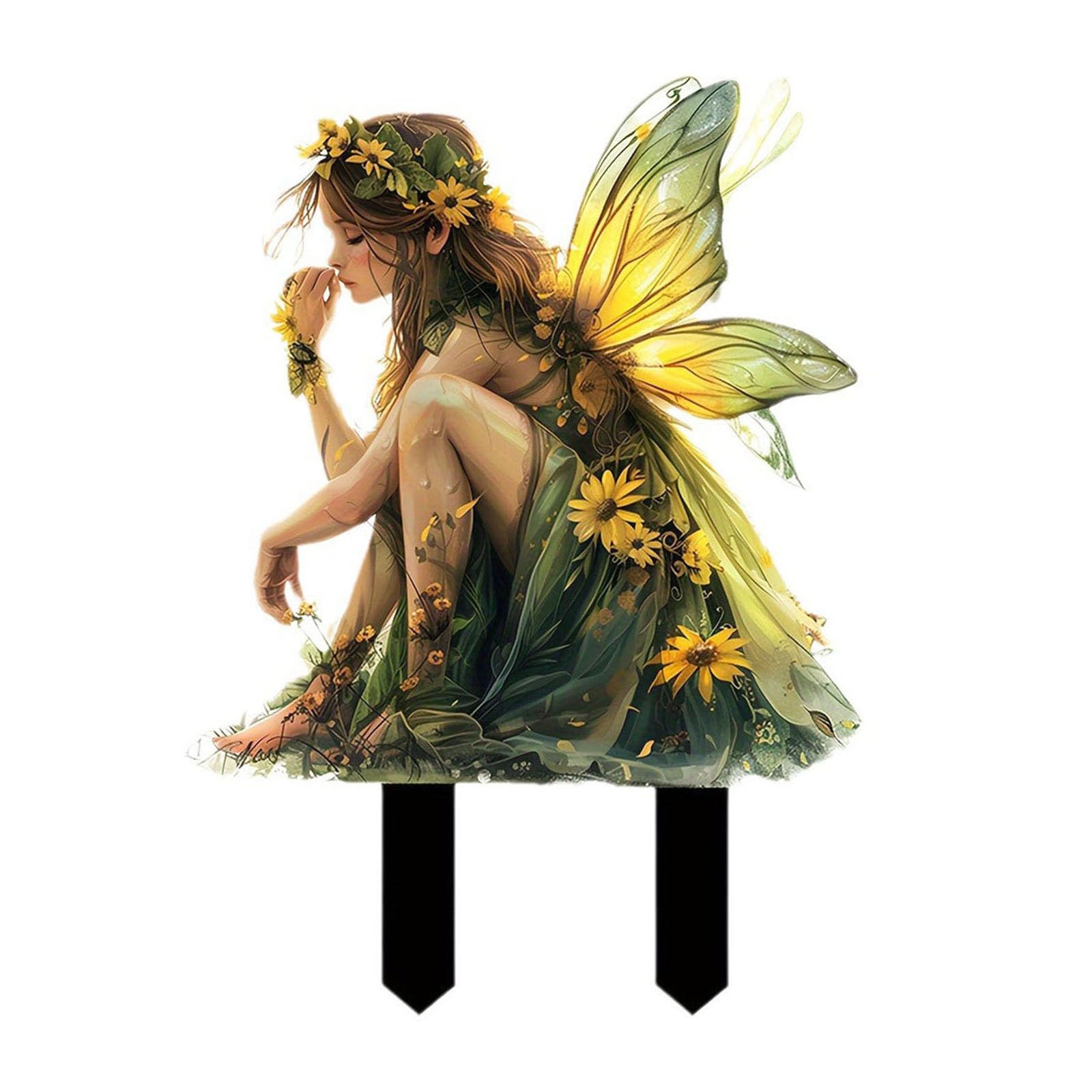 Piquet de jardin féérique en acrylique fée marguerite verte pour décoration extérieure