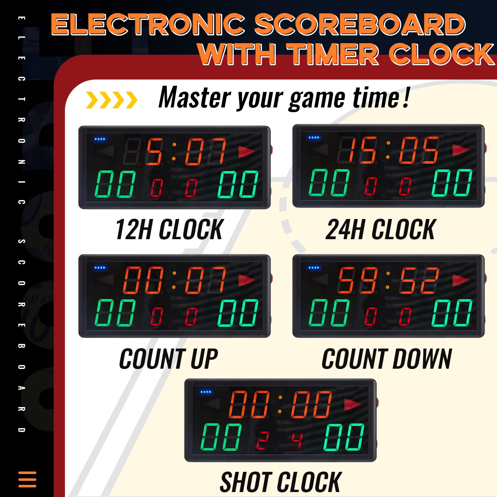 Tellegloww Electronic Basketball Scoreboard Portable Digital Scoreboard with Remote Tabletop LED Score Keeper with Timer Clock for Volleyball Baseball Table Tennis Indoor Sports Games - Image 2