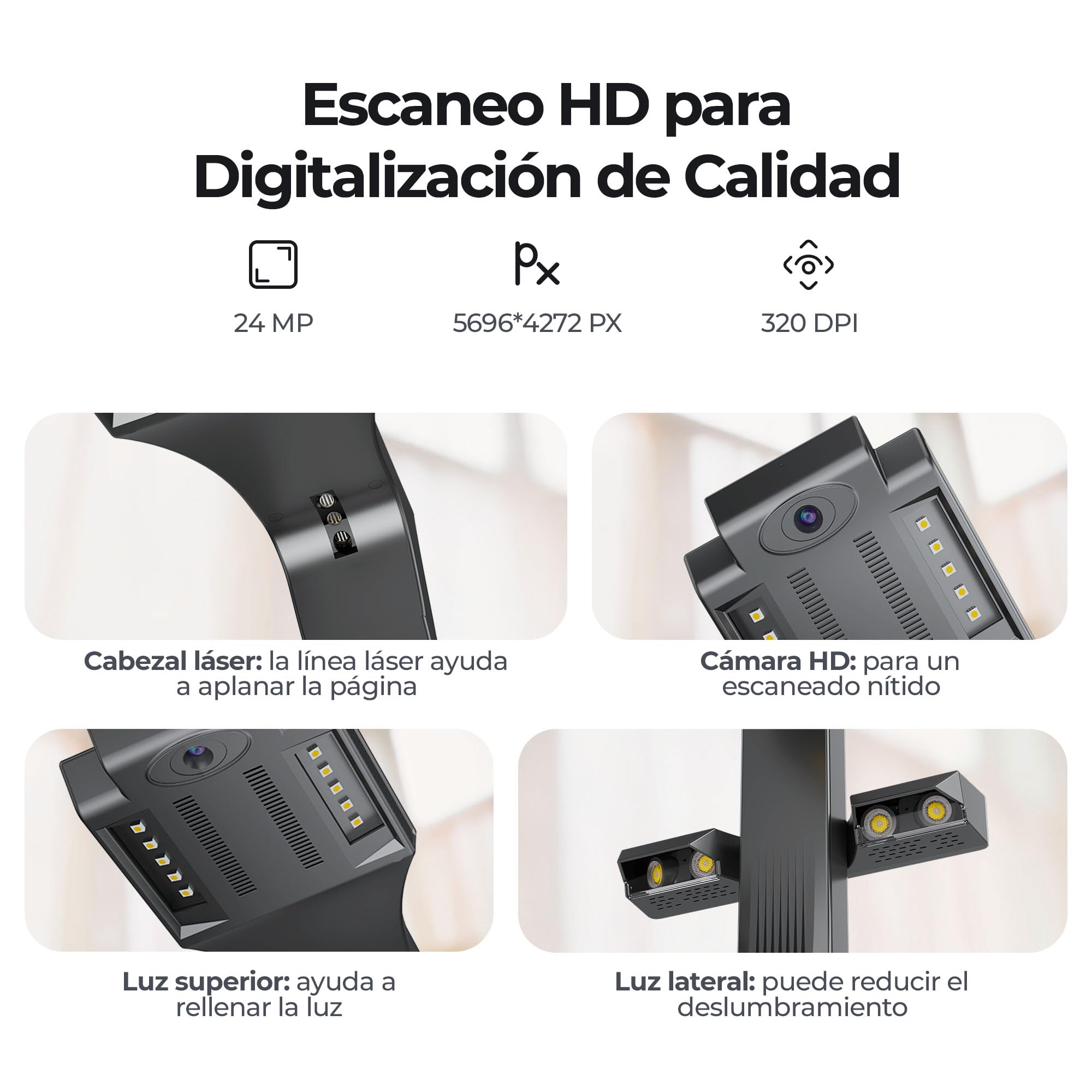 Escáner de Libros CZUR ET24 Pro A3, escáner Profesional de Documentos con OCR de 24 MP y 320 dpi, Ideal para bibliotecas personales y escuelas. Compatible con HDMI, Windows y macOS.
