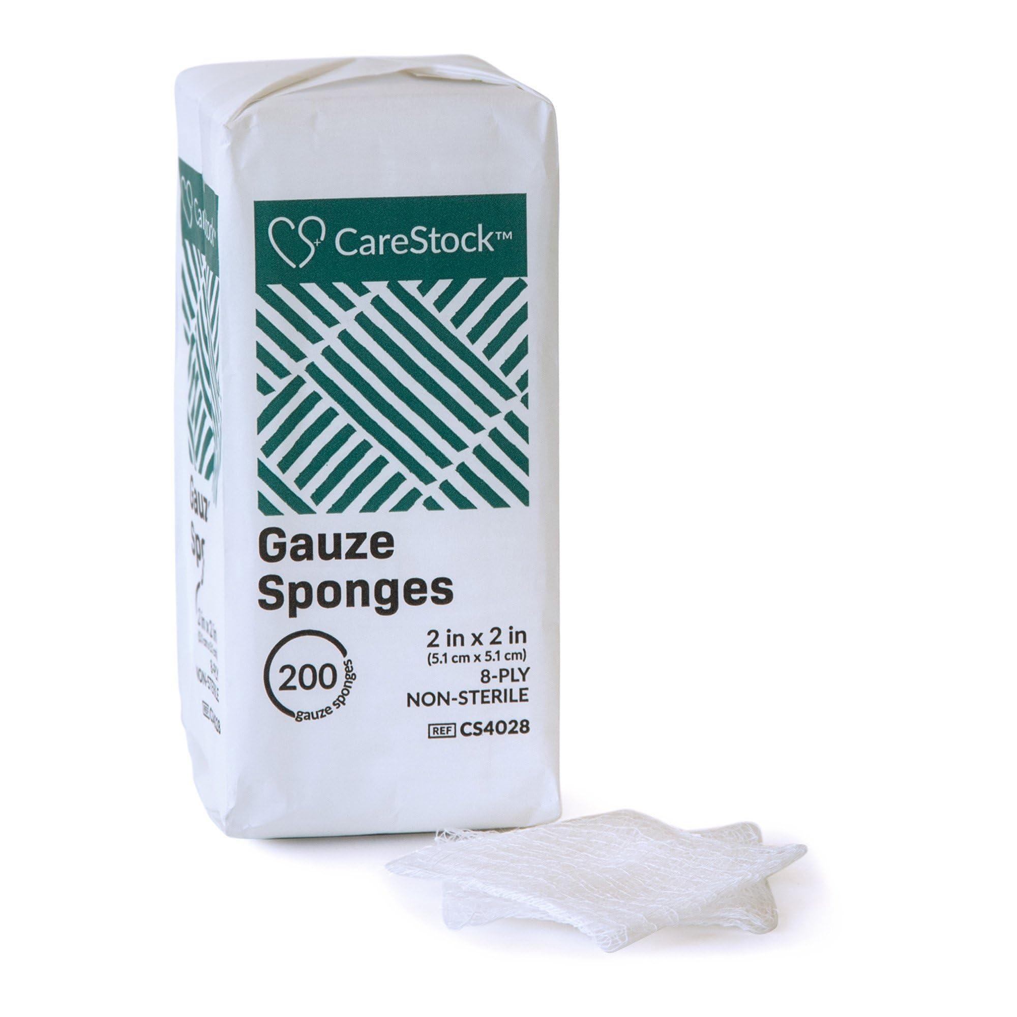 CareStock Gauze Sponge, 2 x 2 in. 8-Ply - Highly Absorbent, Medical-Grade Cotton Wound Dressing, First-Aid Essential - Non-Sterile, 200 per Pack, 2 Packs, 400 Total