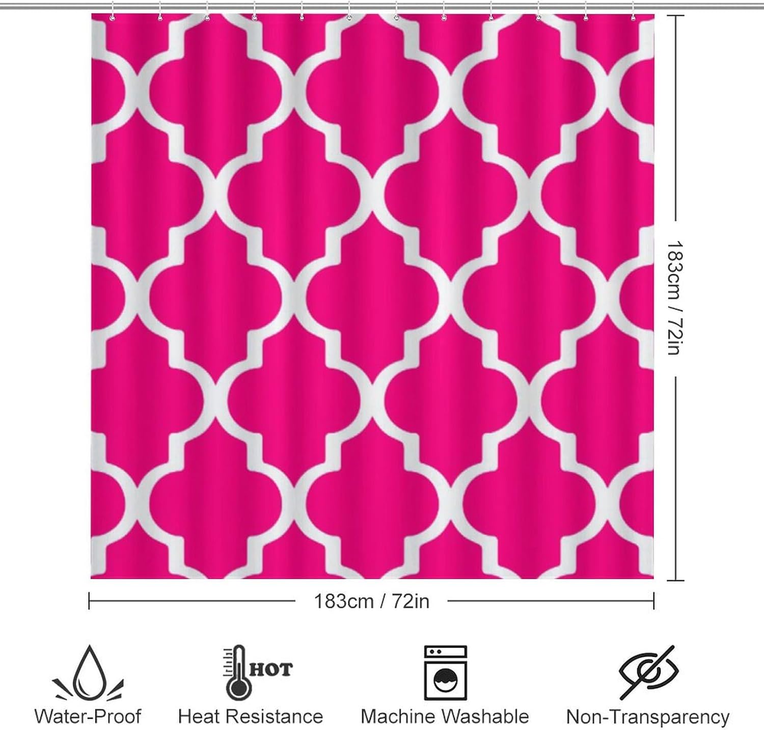 4 Pieces Hot Pink Quatrefoil Shower Curtain Sets, Bathroom Sets with Shower Curtain & Rugs, Bathroom Decor Rug Toilet Lid Cover & Non-Slip U Shape Mat Waterproof Shower Curtain with 12 Hooks