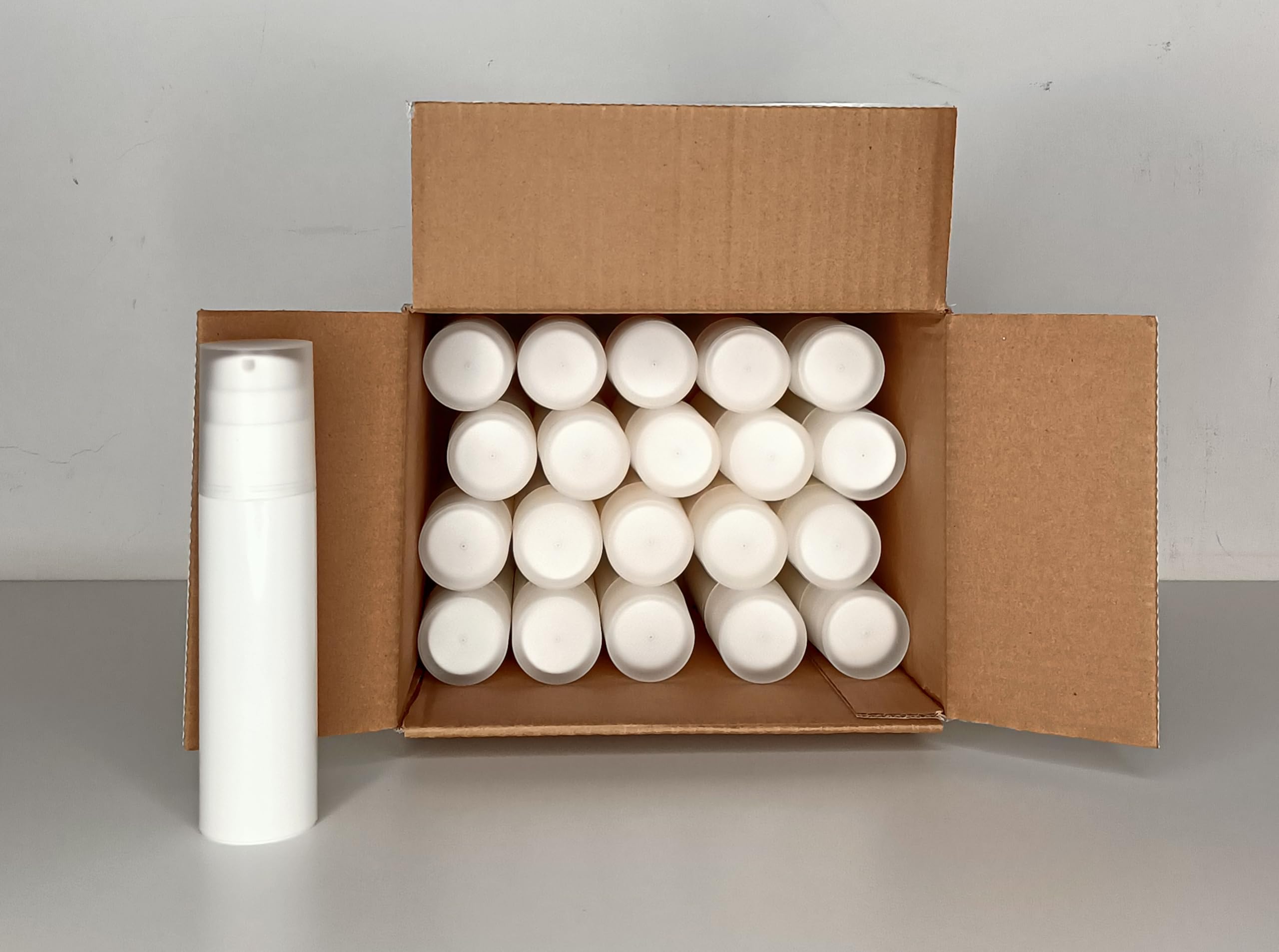 Generico BOX 20 Pezzi 100ml - NON RICARICABILE - Flacone Airless Bianco da 100 ml con Dosatore, Bottiglie con Pompa Vuote, Contenitori per Viaggio Cosmetici - NESSUN TUBO INTERNO