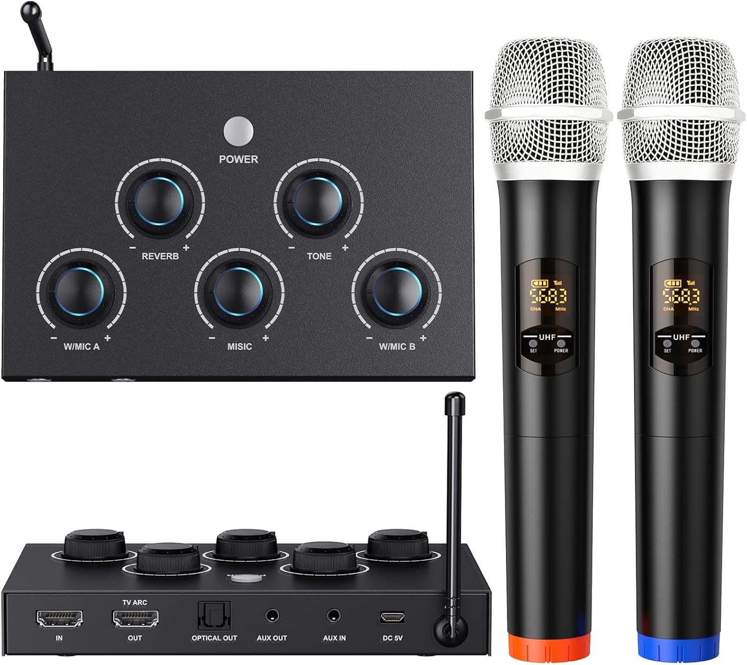 Sistema microfonico wireless, microfono karaoke UHF, microfono wireless per karaoke, matrimonio, roadshow, conferenza, festa, set karaoke completo con microfono wireless