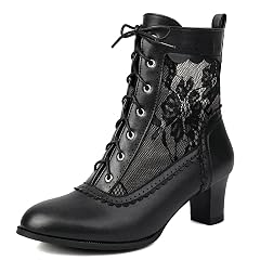 Uniquelly Women Vintage Victorian Boots Kitten Heel Lace Up Ankle Boots 70s Witch Granny Booties Side Zipper Round