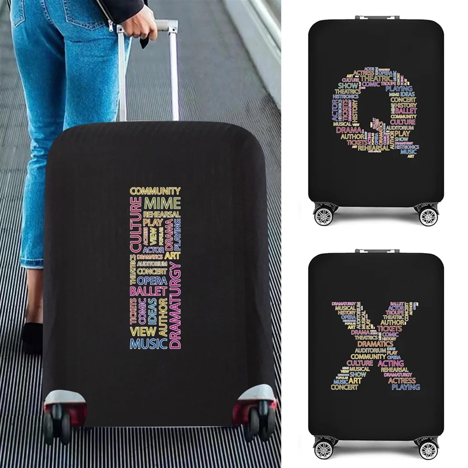 Coperture per valigie Custodia protettiva for bagaglio Trolley da 18-28 pollici Borsa da viaggio Coperture antipolvere Protezione elastica Valigia Custodia con testo Lettera stampata(8text L,L)