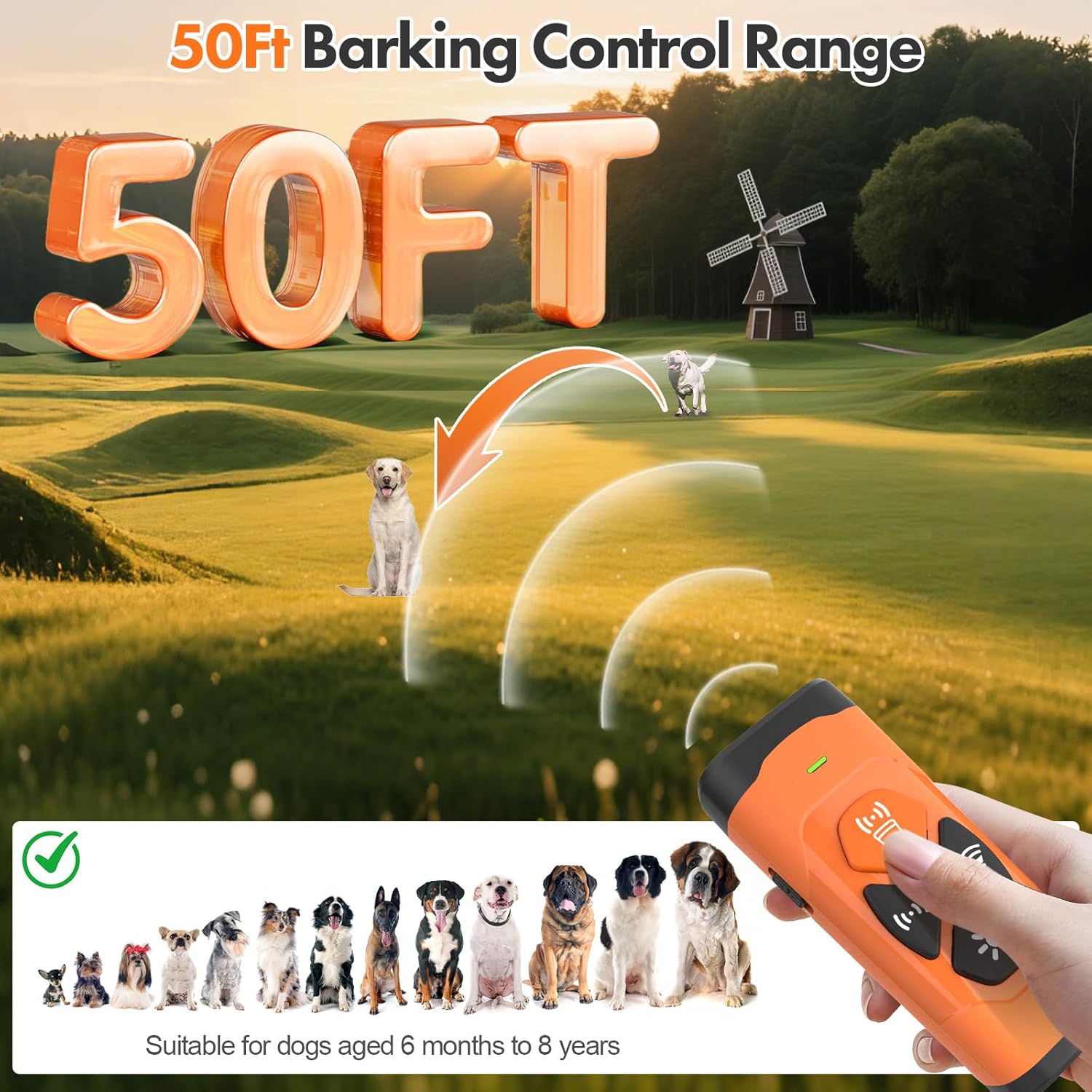 dessports Anti Barking Device for Dogs - Dog Bark Deterrent Devices 50FT Range - Ultrasonic Dog Bark Deterrent for Stopping Bad Behavior - Rechargeable Anti Barking Device for Own or Neighbour's Dog