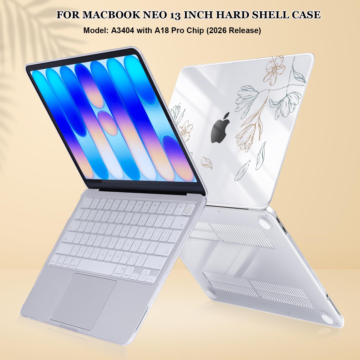 Compatibile con MacBook Neo 13" Custodia 2026 (modello A3404), motivo stampato custodia rigida per laptop con copertura per tastiera e pellicola per schermo, custodia protettiva in plastica