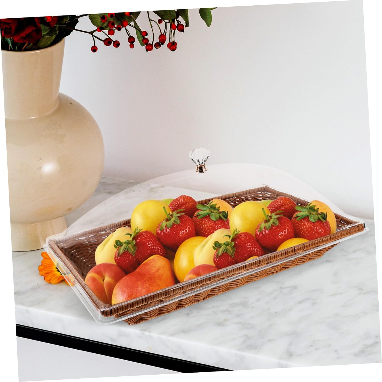 Mikinona 1set Woven Food Serving Tray Lid Practical and Versatile Kitchen Storage Basket for Bread Fruits and Snacks for Parties and Daily Use