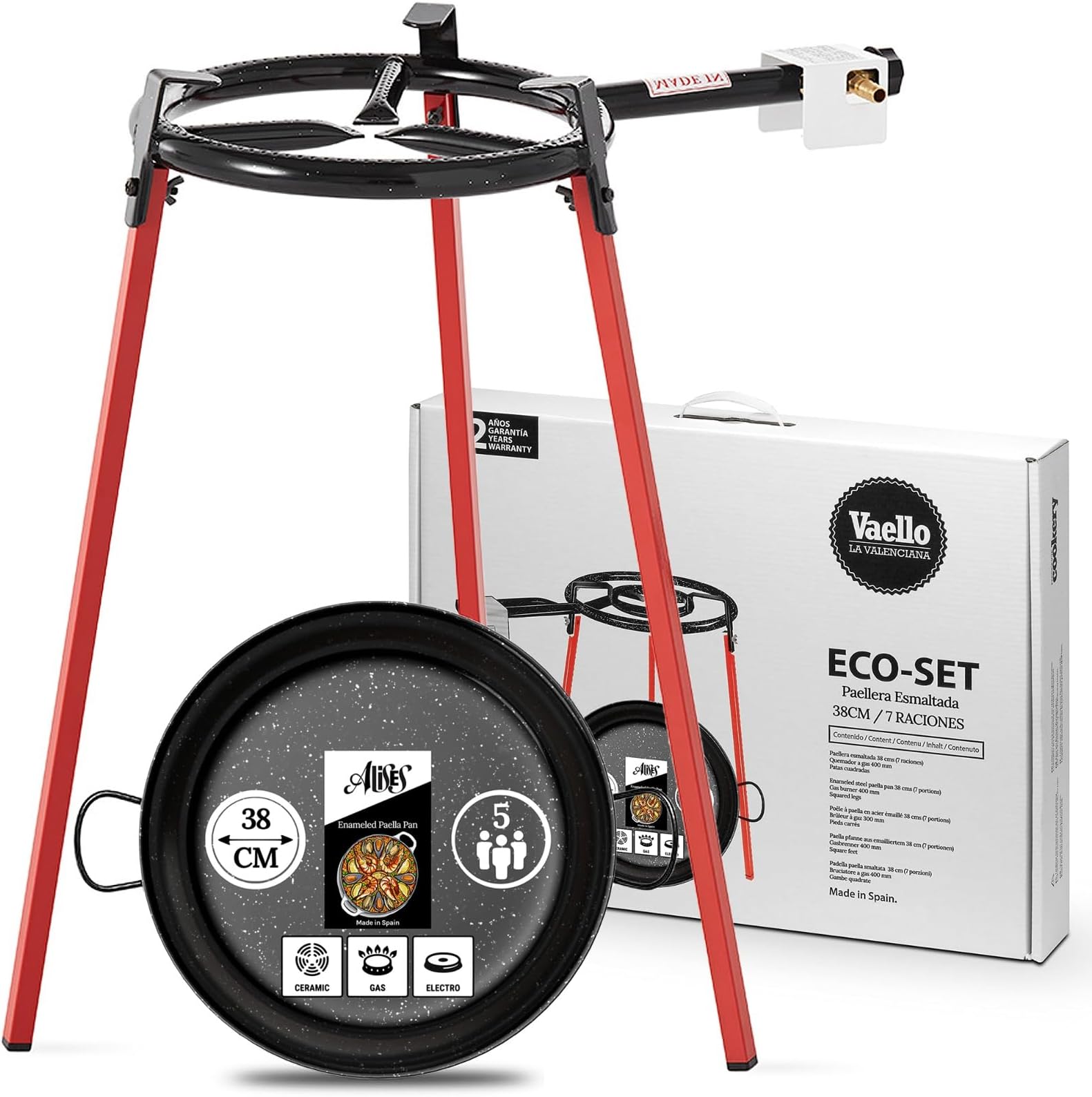 Paella Cooking Set with 70cm Polished Steel Paella Pan, Gas Burner