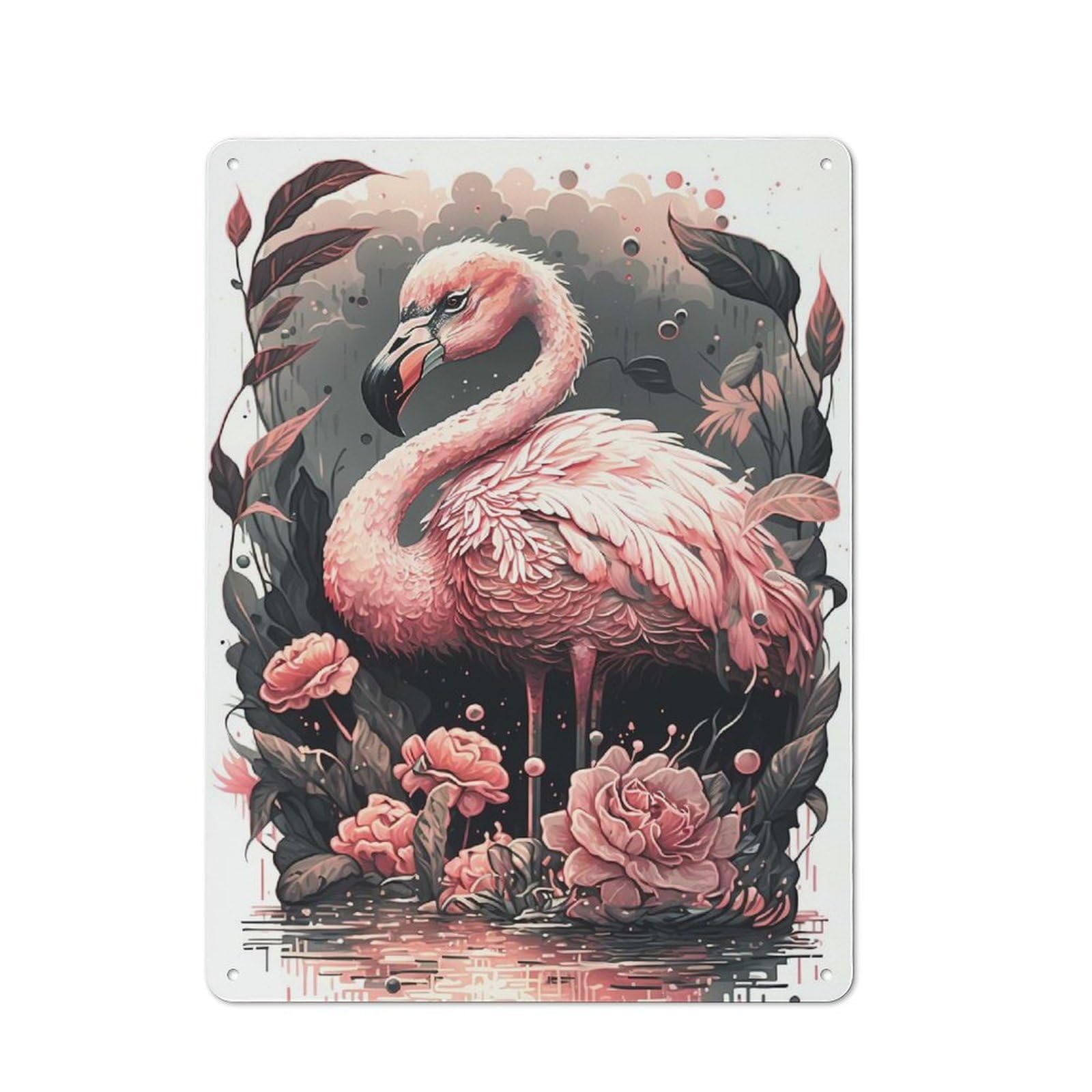 Junmoney Flamingo Illusion Farmhouse Metal Sign With Design 40X30cm, Rustic Farmhouse Wall Decor For Farmhouse Kitchen, Pantry Or Dining Area