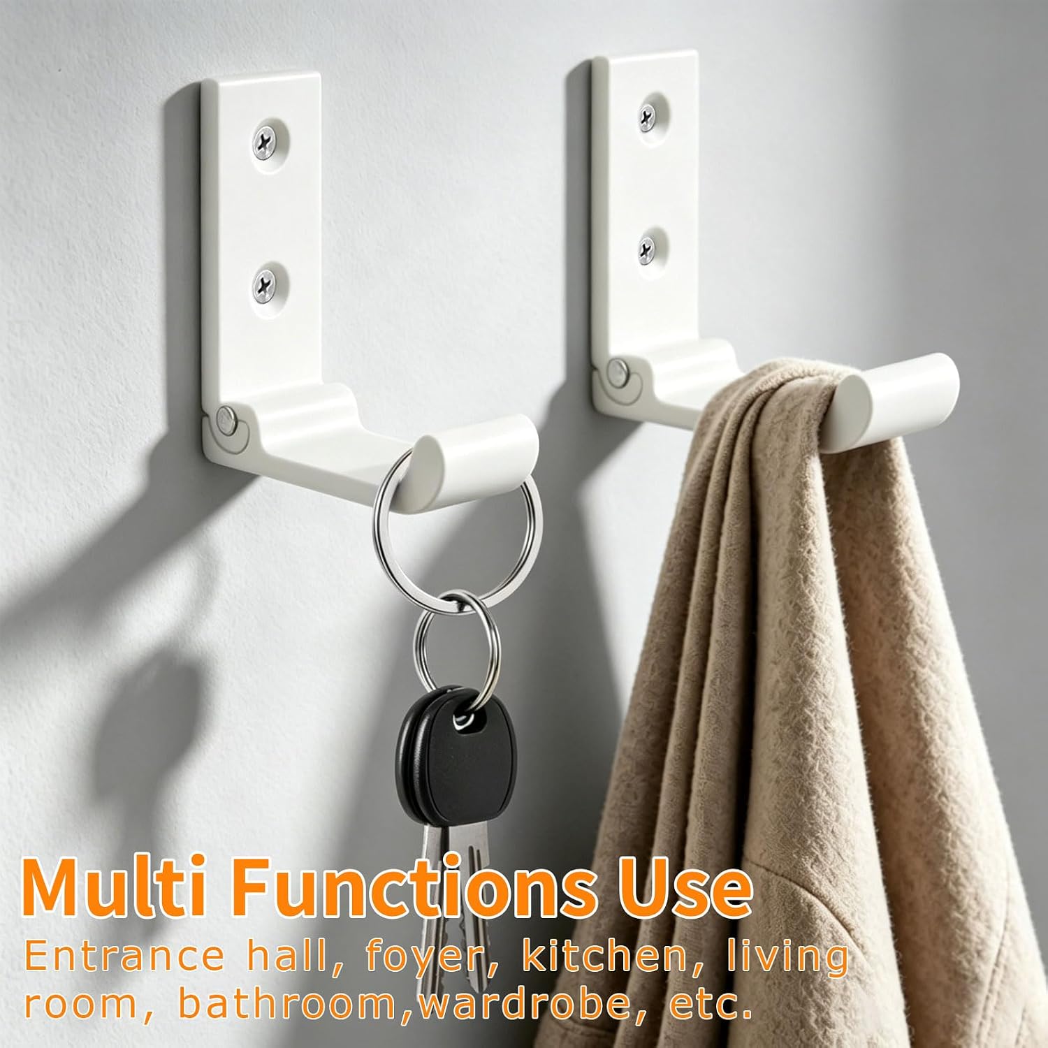 2 Pcs Heavy Duty Folding Coat Hooks Outdoor Towel Hooks (White,L)