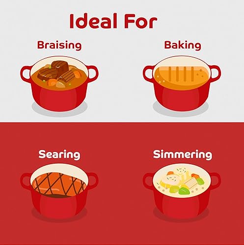 Miniatura 7 de Segretto Cookware Olla de horno holandés esmaltada con tapa, hierro fundido Rosso (rojo degradado) de 1.7 cuartos de galón de hierro fundido con