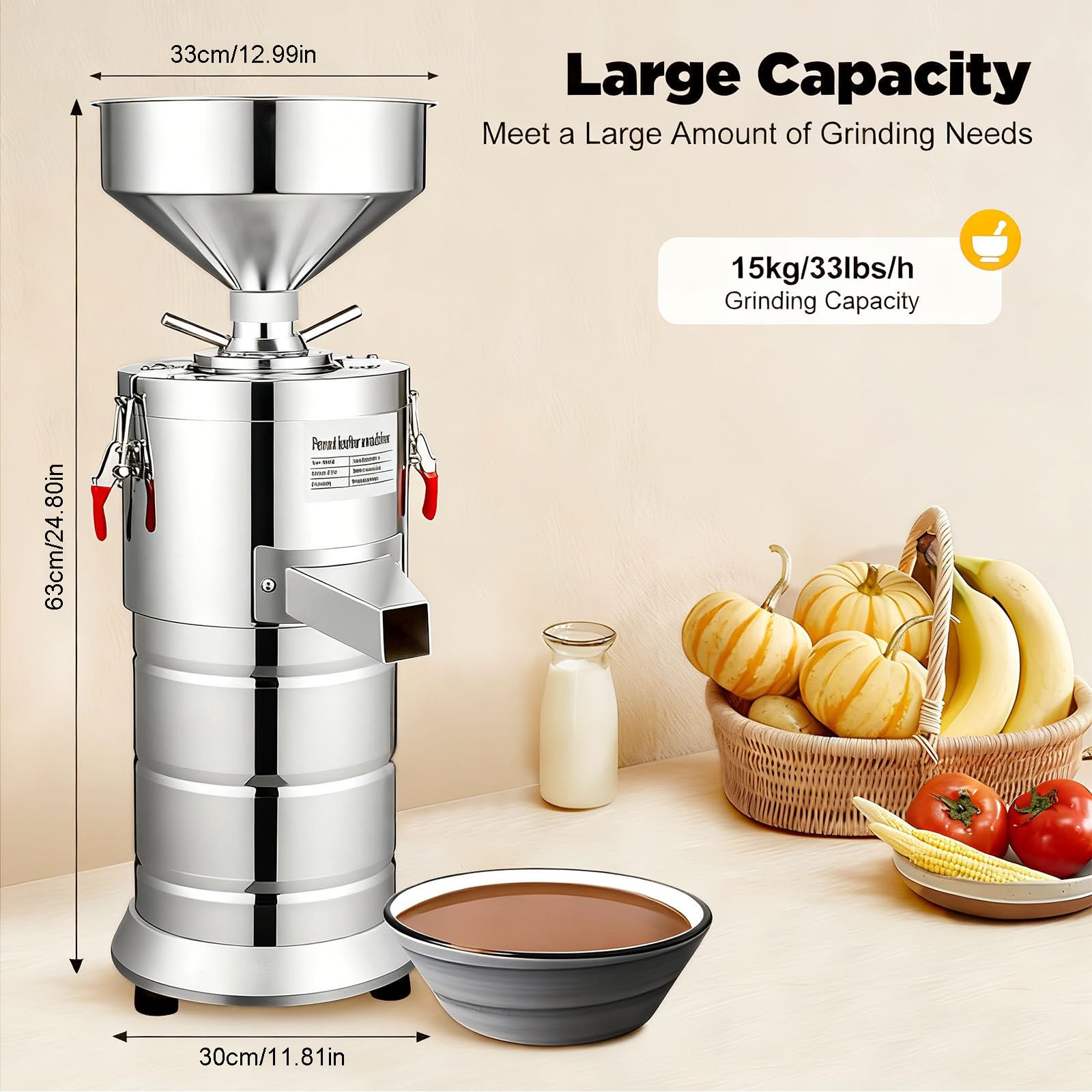 33 lb/h 1100W Kommerzielle Nussbutter-Maschine | Hochleistungs-Edelstahl-Erdnuss- & Sesam-Mühle mit Konsistenzkontrolle | Geeignet für Restaurant, Hotel, Lebensmittelproduktio