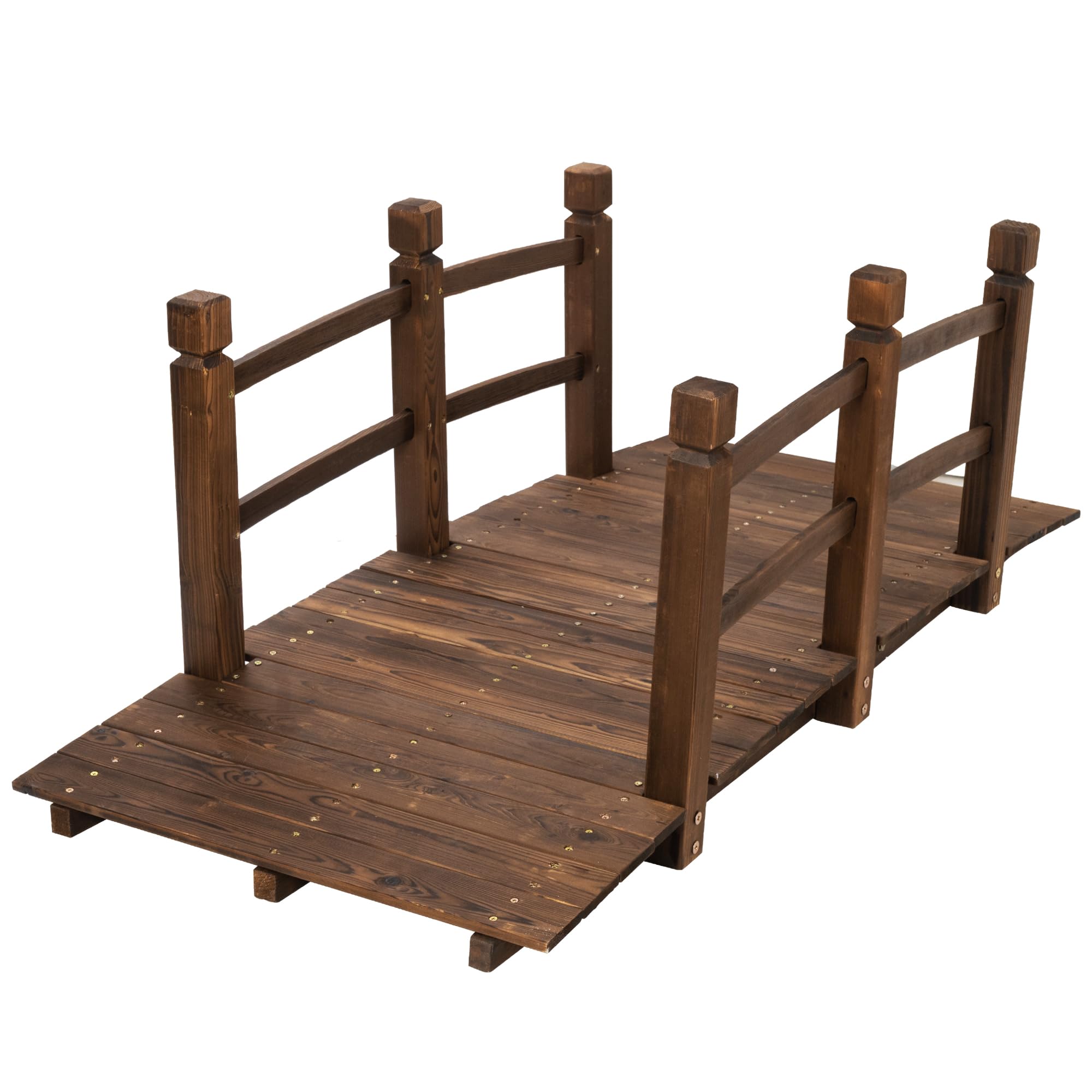 5ft Wooden Garden Bridge,Arch with Safety Railings On Either Side Outdoor Footbridge, Wooden Walkway Decorative Pond Landscaping, Backyard, Creek or Farm