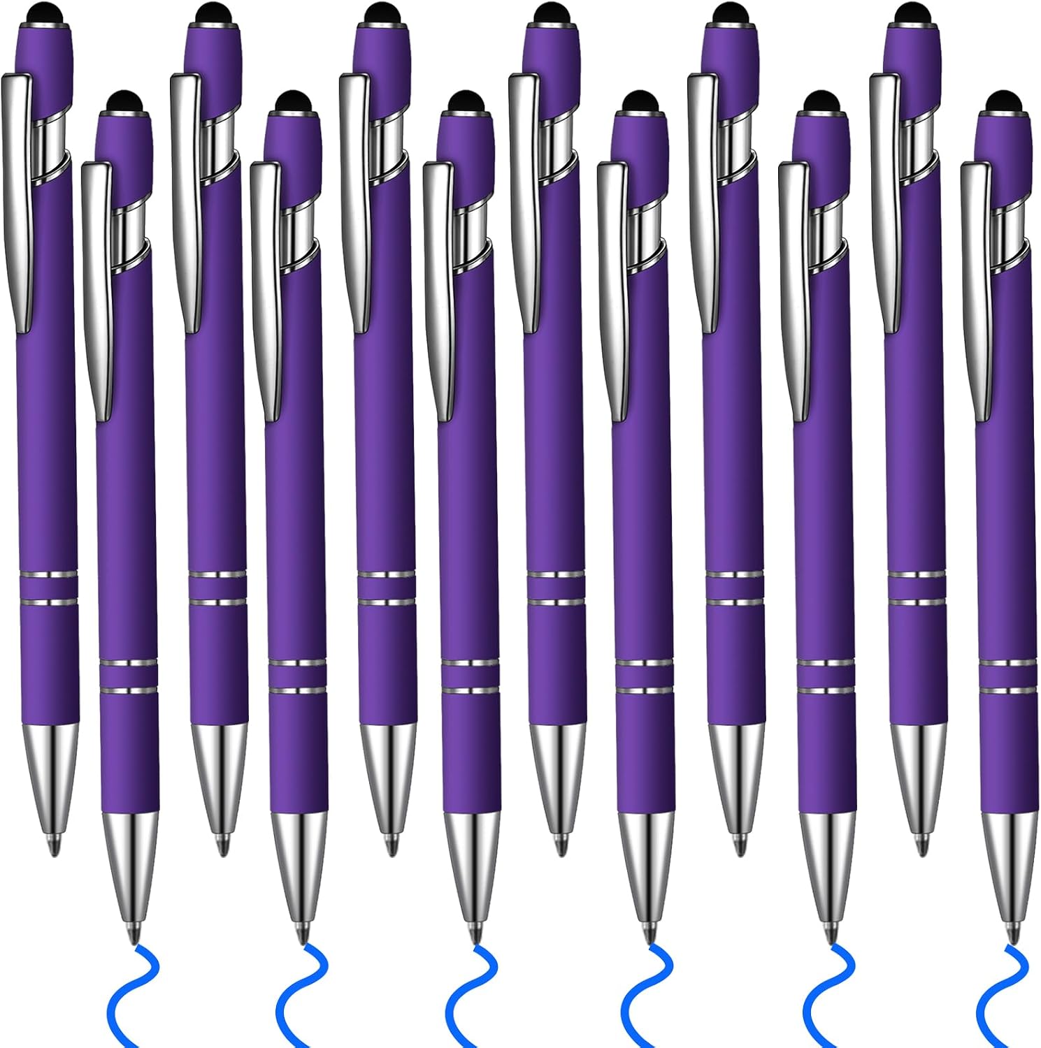 12 Pcs Blue Ink Ballpoint Pen with Stylus Tip, 1.0 mm Metal Pen Stylus Pen for Touch Screens, 2 in 1 Thank You Pen Gift for Friends, Colleagues, Coworker, Office, Family(Deep Purple)