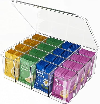 Tea Bags Organizer: Extra Large Tea Bag Holder with Lid
