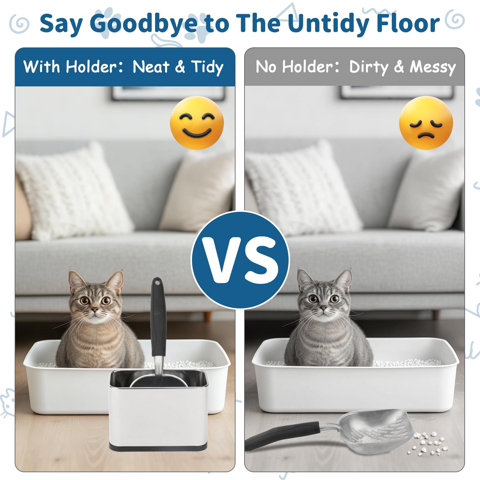 FHTONGE Stainless Steel Cat Litter Scoop Holder, Detachable Metal Cat Scooper Caddy, Universal Kitty Pooper Stand Trash Can Container for Most Pet Poop Shovels, Kitten Waste Scoops Storage Box - image 2