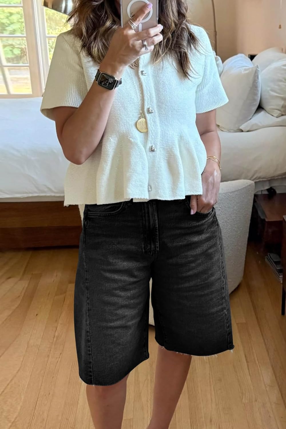 Cicy Bell Womens Summer High Waisted Jeans Shorts Casual Wide Leg Bermuda Jorts Baggy Denim Shorts with Pockets - Image 6