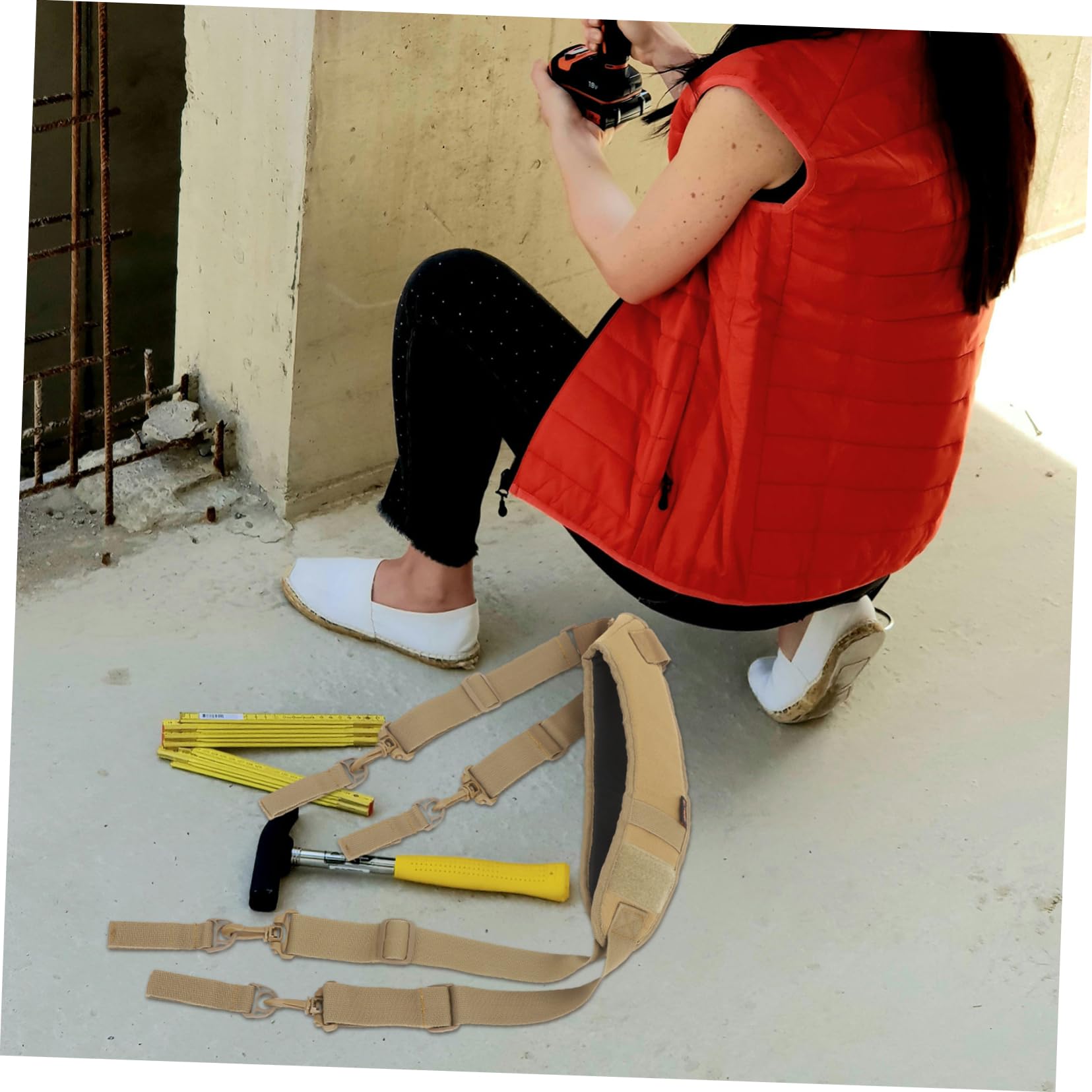 Tofficu Bretelles de Ceinture à Outils Rembourrées en Nylon Kaki, Harnais de Travail Réglable pour Électricien et Charpentier, Chantier