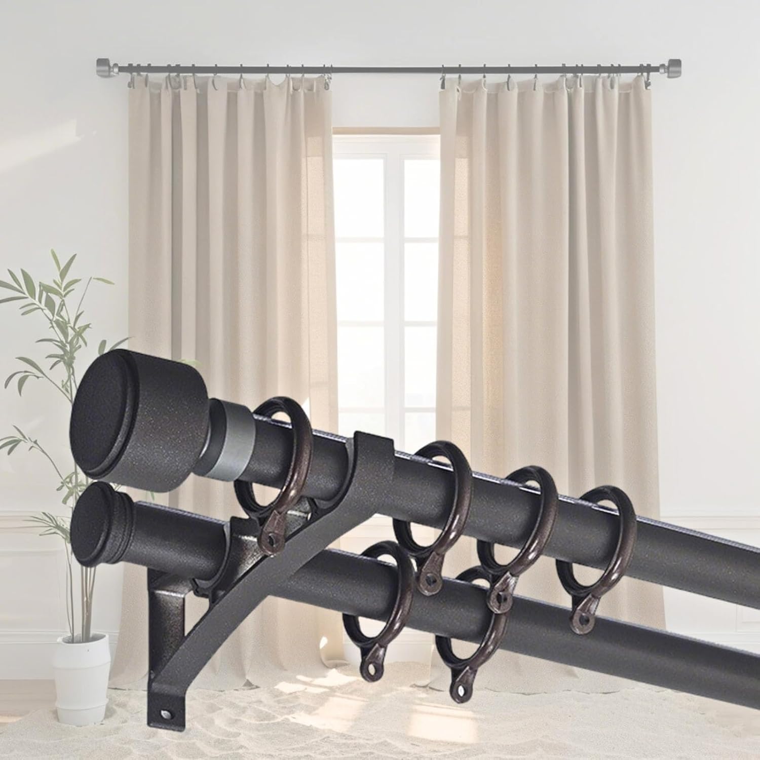 カーテンロッド ダブルタイプ カーテンレール 100-300cm アルミ カーテンロッド 肉厚 カーテン棒 壁取付型 取り付け簡単