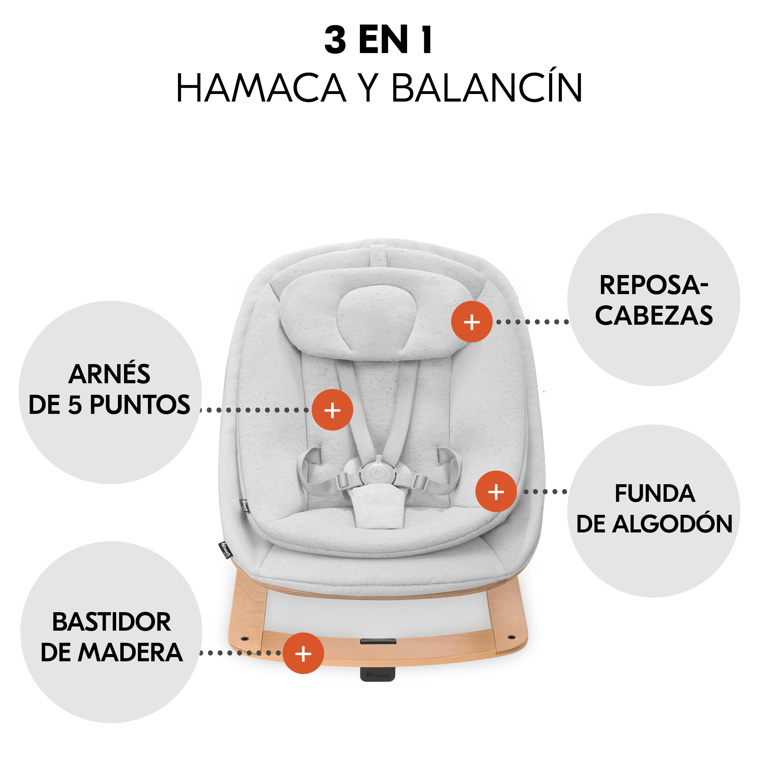 hauck Alpha Move Newborn Set Eco Bouncer Trona de Madera para Bebé desde el Nacimiento - Sillas Tronas para Niños con Hamaca Recién Nacidos Cojín y Bandeja - Natural