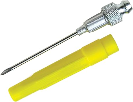 LUMAX LX-1416 Silver 18G 2 1/2" Long Stainless Steel Grease Injector Needle with Cap, Ideal for Lubricating in Very Tight Places Like Sealed Bearings and Universal Joints