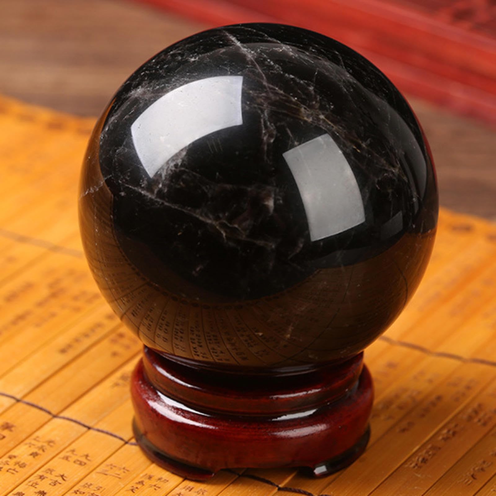 ICXLPMC Black Crystal Ball with Stand Sphere Balls for Witchcraft and Decorative, crystal-11cm