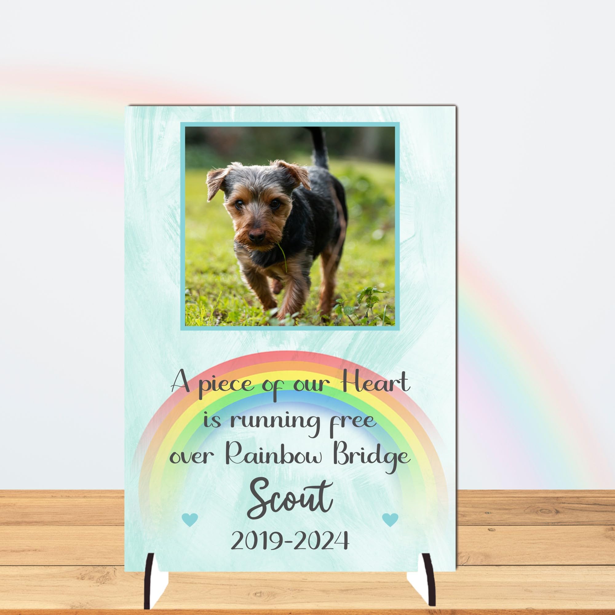 Personalised Pet Bereavement Photo Plaque with Custom Text - Available in MDF or Acrylic, Choice of Colours, Size 148mm x 210mm 'In Loving Memory' Tribute for Pets (Mdf Wood A4 30cm x 21cm, Mint)