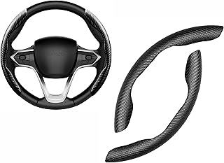 CARIZO Carbon Fiber Black Pattern Steering Wheel Cover, Men's and Women's Safe and Non-Slip Car Accessory Compatible with Hyundai Venue (2022-23)