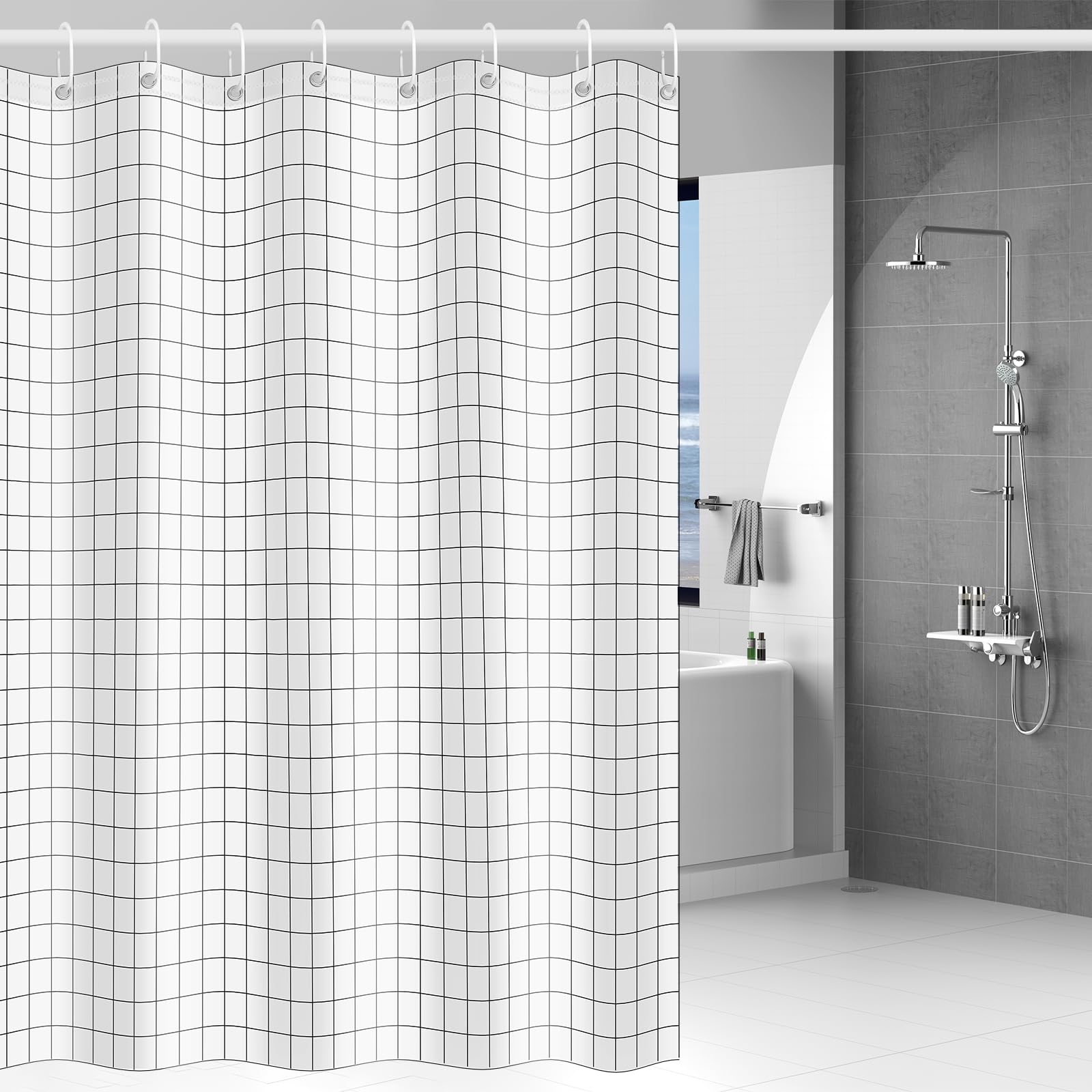 KILDOWS Rideau De Douche Anti Moisissure, Imperméable Rideau de Douche Tissu Lavable, 180X200cm Shower Curtain de Salle de Bain