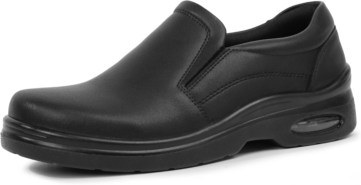 Hawkwell Men's Slip Resistant Work Shoes - ASTM F3445 Certified Non Slip Crew Shoes, Easy-Clean Chef Nursing Shoes, Ergonomic Arch Support Food Service Shoes