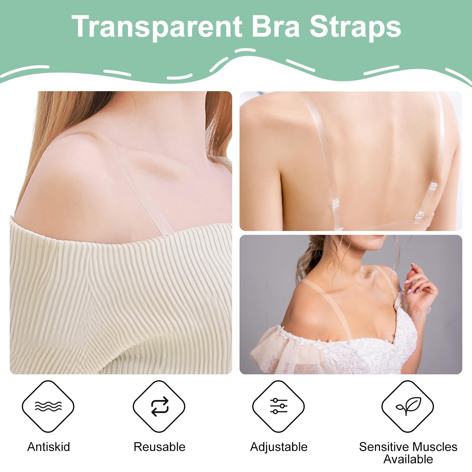 Weiche Transparente Ersatz BH Schultergurte, 6 Paar Unsichtbare Klare BH Träger, Unsichtbare rutschfeste Verstellbare BH Träger, 1cm/1.2cm/1.5cm Breite, BH mit Durchsichtigen Trägern für Frauen
