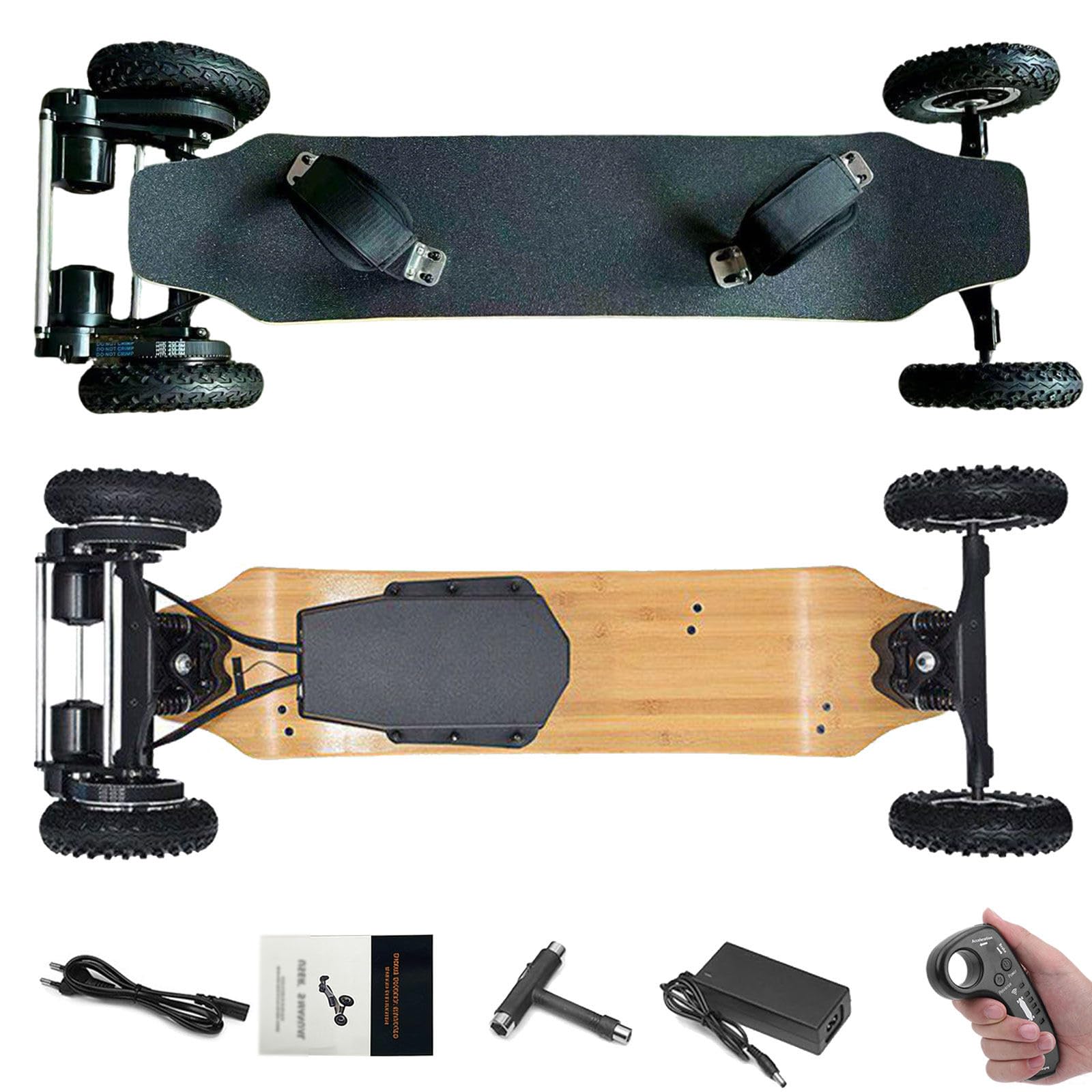 Longboard Fuoristrada Skateboard Elettrico, velocità Massima 40 km/h, Struttura Resistente a 10 Strati per Uso Quotidiano Square-Corners