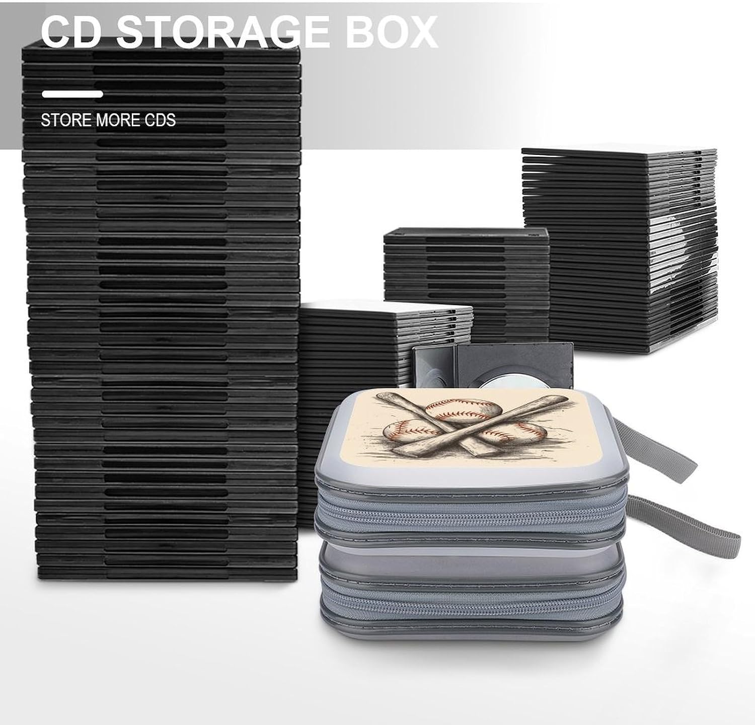Hand Drawn Baseball Bats And Ball DVD Case 40 Capacity Protective Storage Organizer Binder Booklet Album Portable Disc Wallet Car CD Disk Holder Hard Plastic CD Cases CD DVD Case Holder