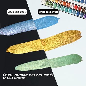 Watercolor Paints Set for Adult Artists, 24 Glitter Shimmer Solid Watercolor Paint 2ml Handmade Half Pans Metal Case Sparkle Pearlescent Watercolour Painting Art Supplies