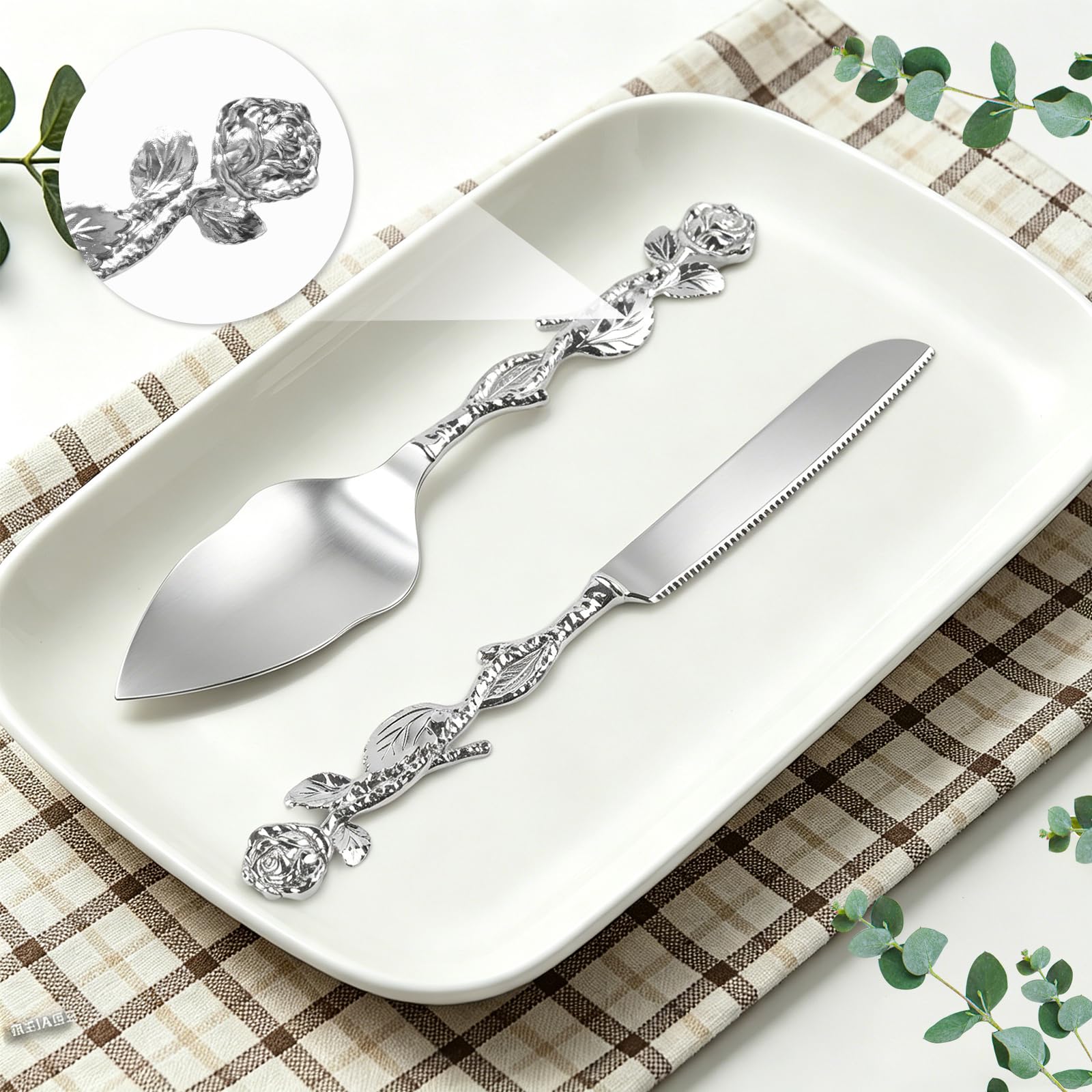 Vintage Rose Cake Knife & Server Set - Wedding Decor -2