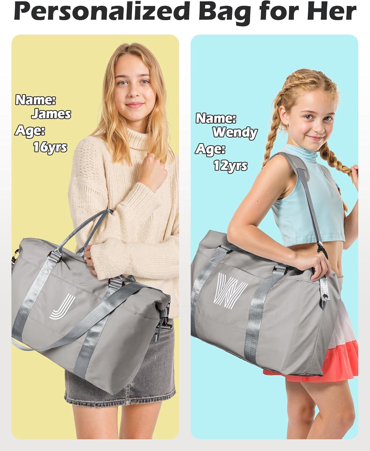 Purse for Teen Girls, Initial Travel Duffel Bag, Sports Bag, Personalized Weekender Bag with Shoulder Strap, Monogram Overnight Bag, Gift for Friend Sister Gifts for Girls (Letter Q)