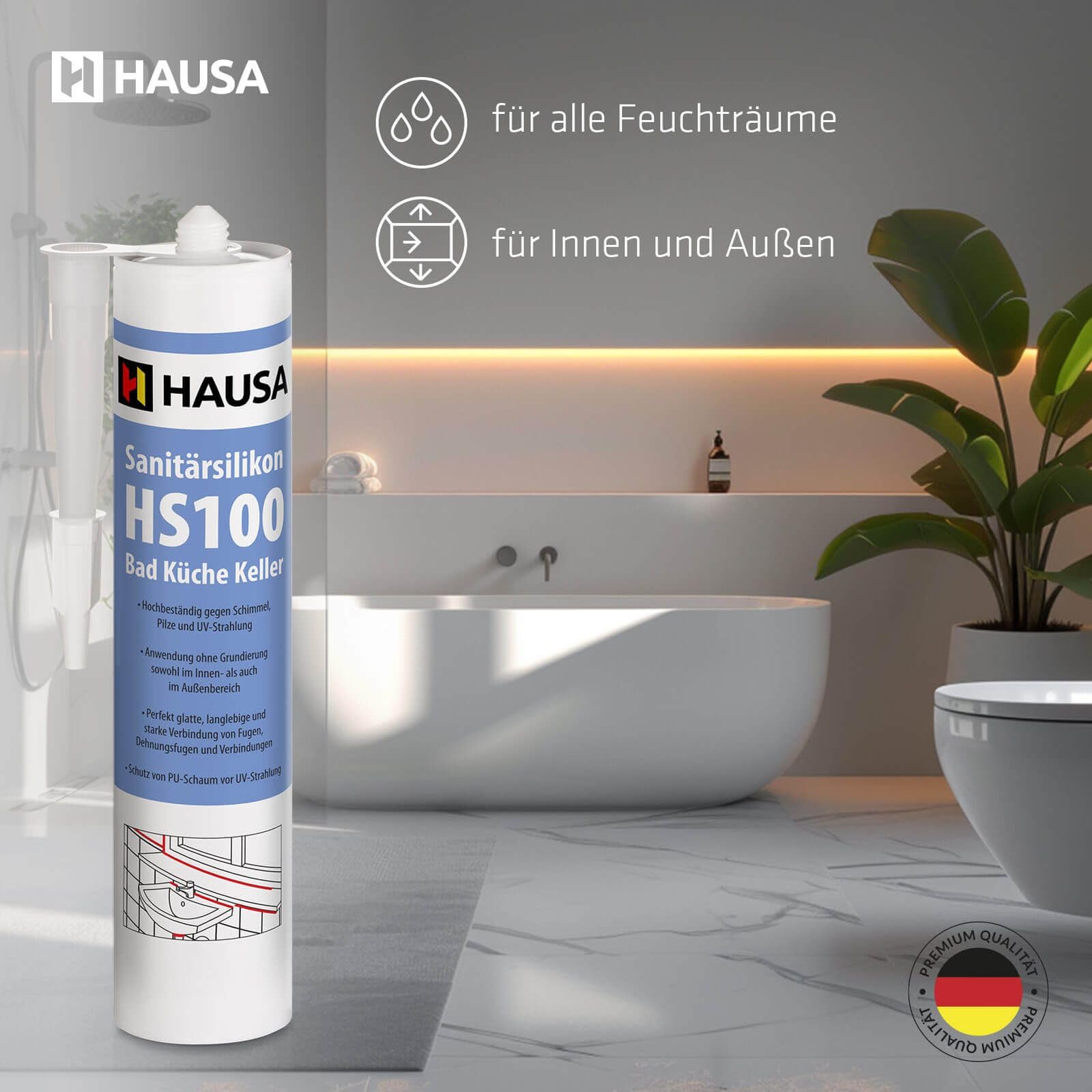 HAUSA Premium Sanitärsilikon anthrazit 18x 310ml HS100 Kartusche für Bad Dusche Küche hochelastisch wasserdicht UV- und witterungsbeständig Acetat Silikon-Dichtstoff