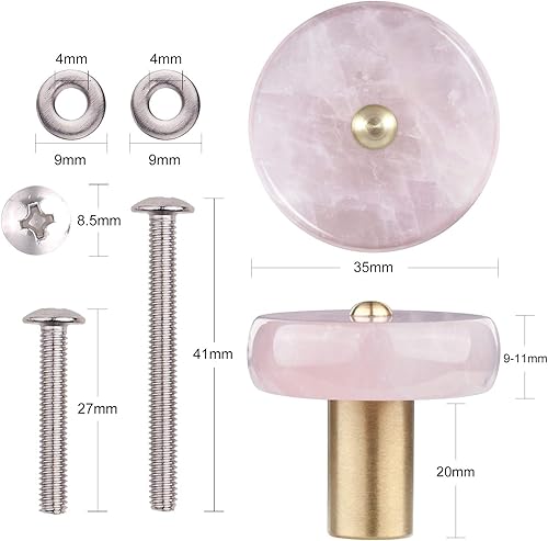 Miniatura 4 de Rockcloud Paquete de 4 pomos redondos de piedra de cristal para cajones, cuarzo rosa, reiki, curativo, armario, puerta de armario con tornillos,