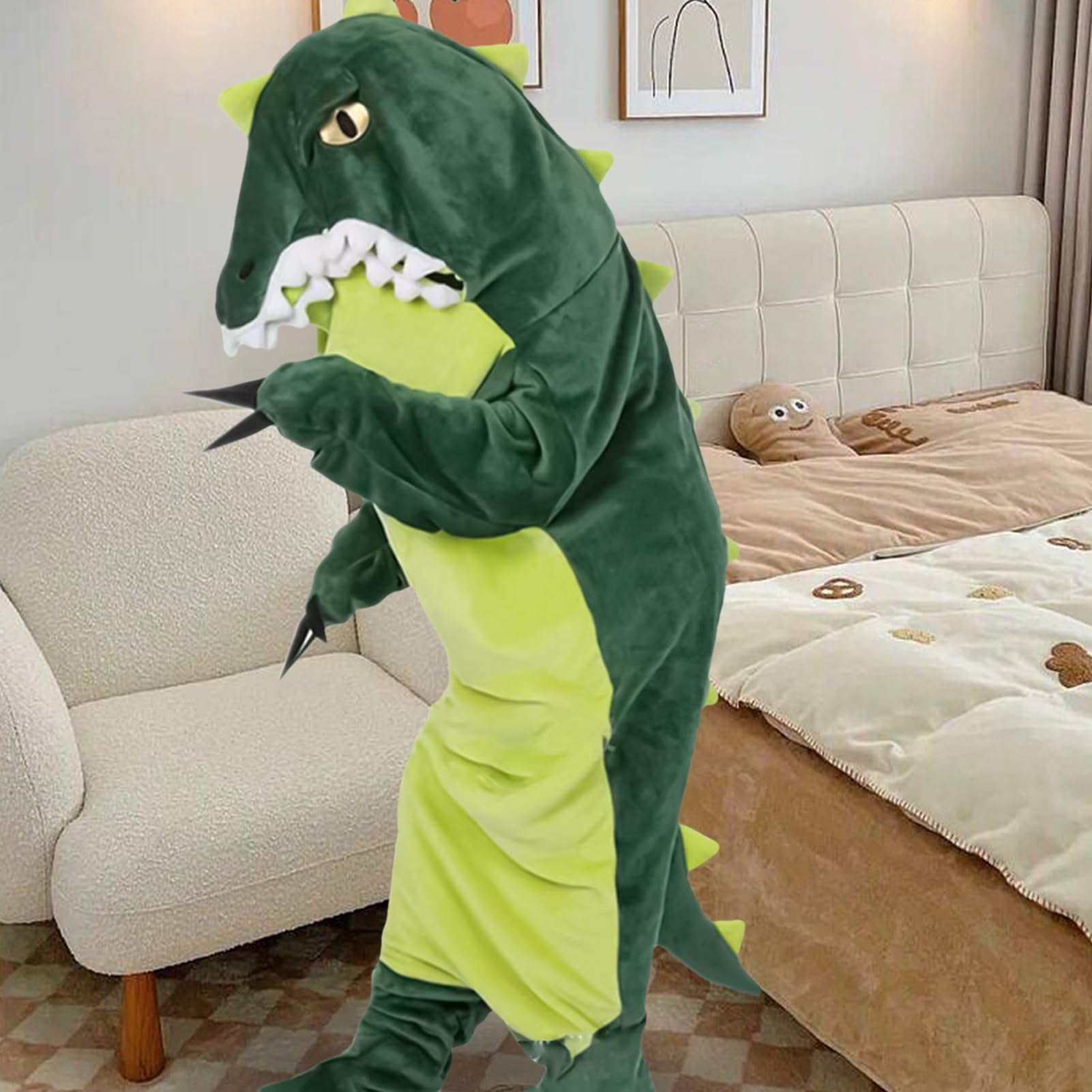 Piżama Dinozaur Luźny Fitting Urocza Odzież Nocna | Dla Dorosłych Bluza Z Kapturem Dinozaur Kombinezon Podczas Halloween I Bożego Narodzenia Imprez I Parad Dla Kobiet Chłopaków