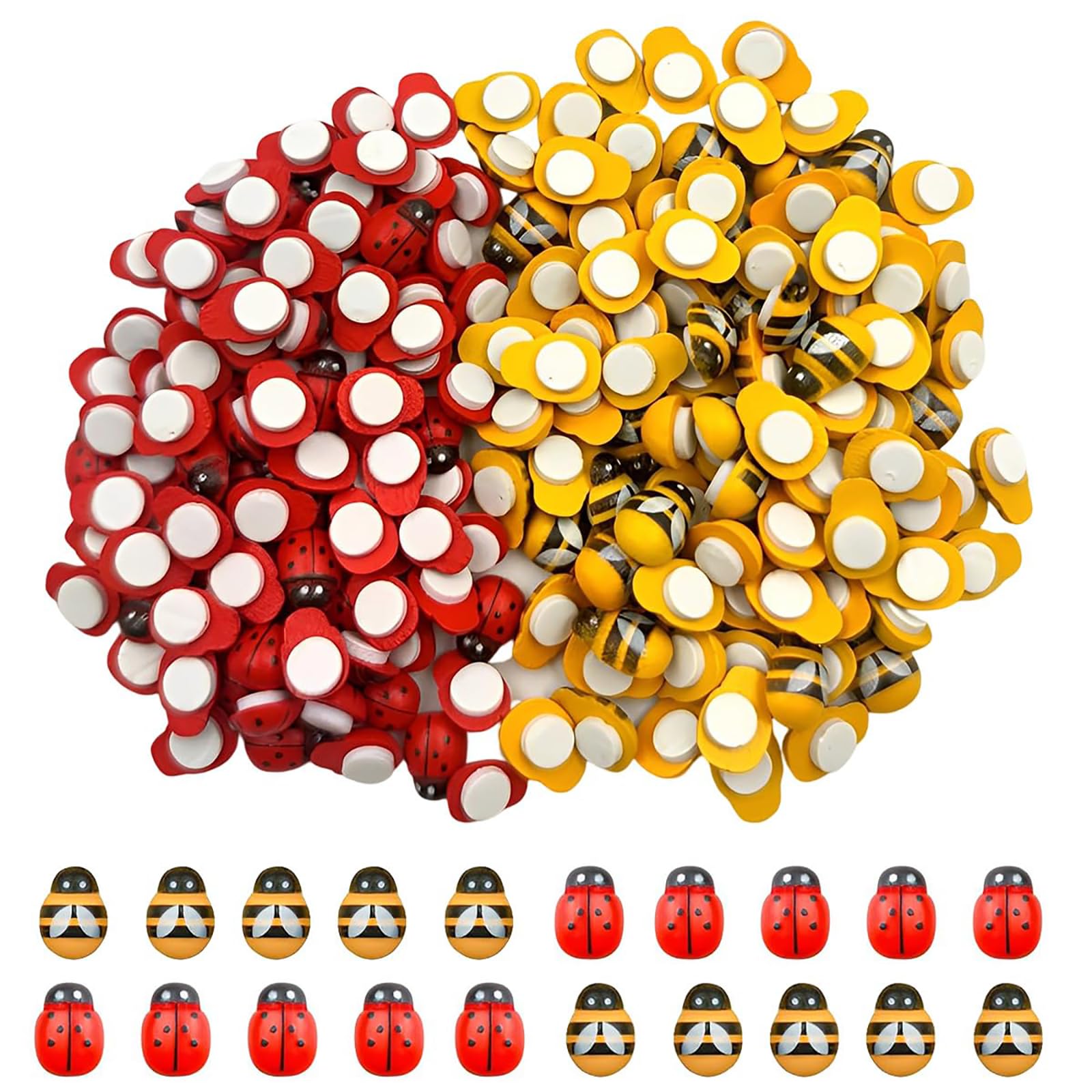 Wooden Bees Ladybugs,200 PCS Mini Self-Adhesive Wooden Craft Shapes Stickers for Crafts,Plastic Bees Alternative,Woodens Ladybug Stickers for Scrapbooking Embellishments