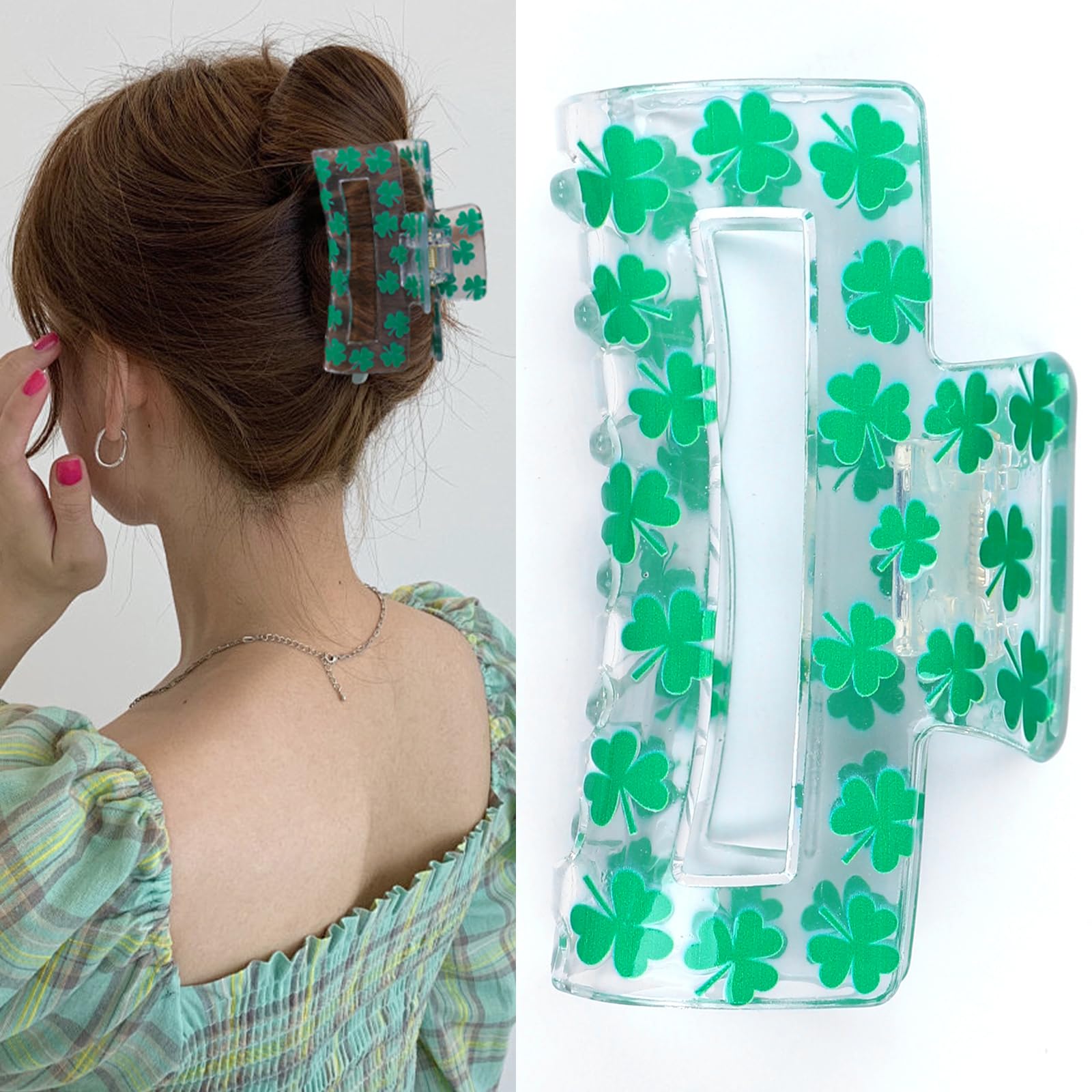 St. Patrick's Day Hair Claw Clips for Women - Irish Shamrock Non-Slip Strong Hold Hair Accessories, Cute Green Hair Clips for Girls Thin/Thick Hair,