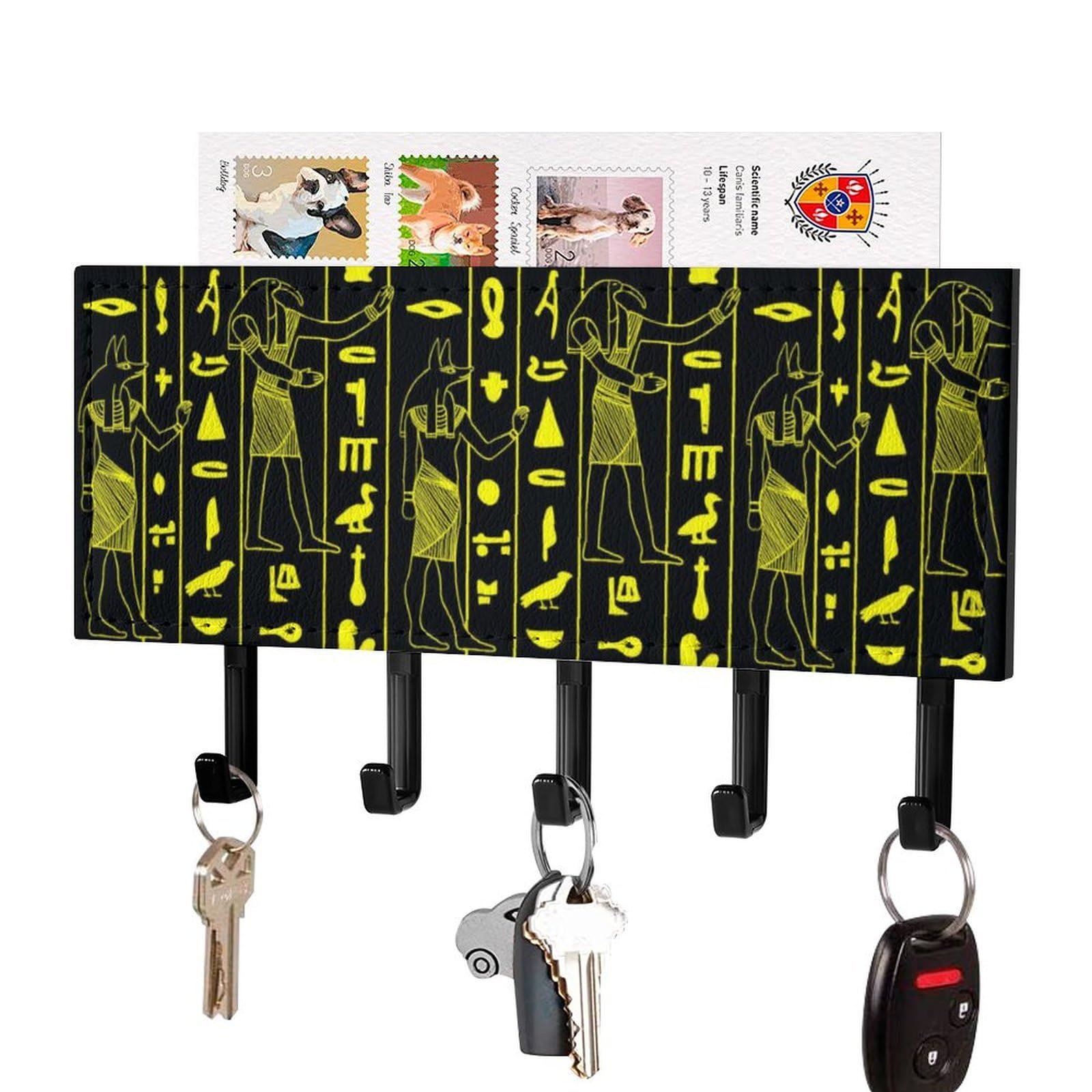 NCLQVJXZKHW Egyptian Gods and Ancient Key Holder with 5 Hooks Key Hooks Wall Mounted Key Racks Key Hanger Organiser Shelf