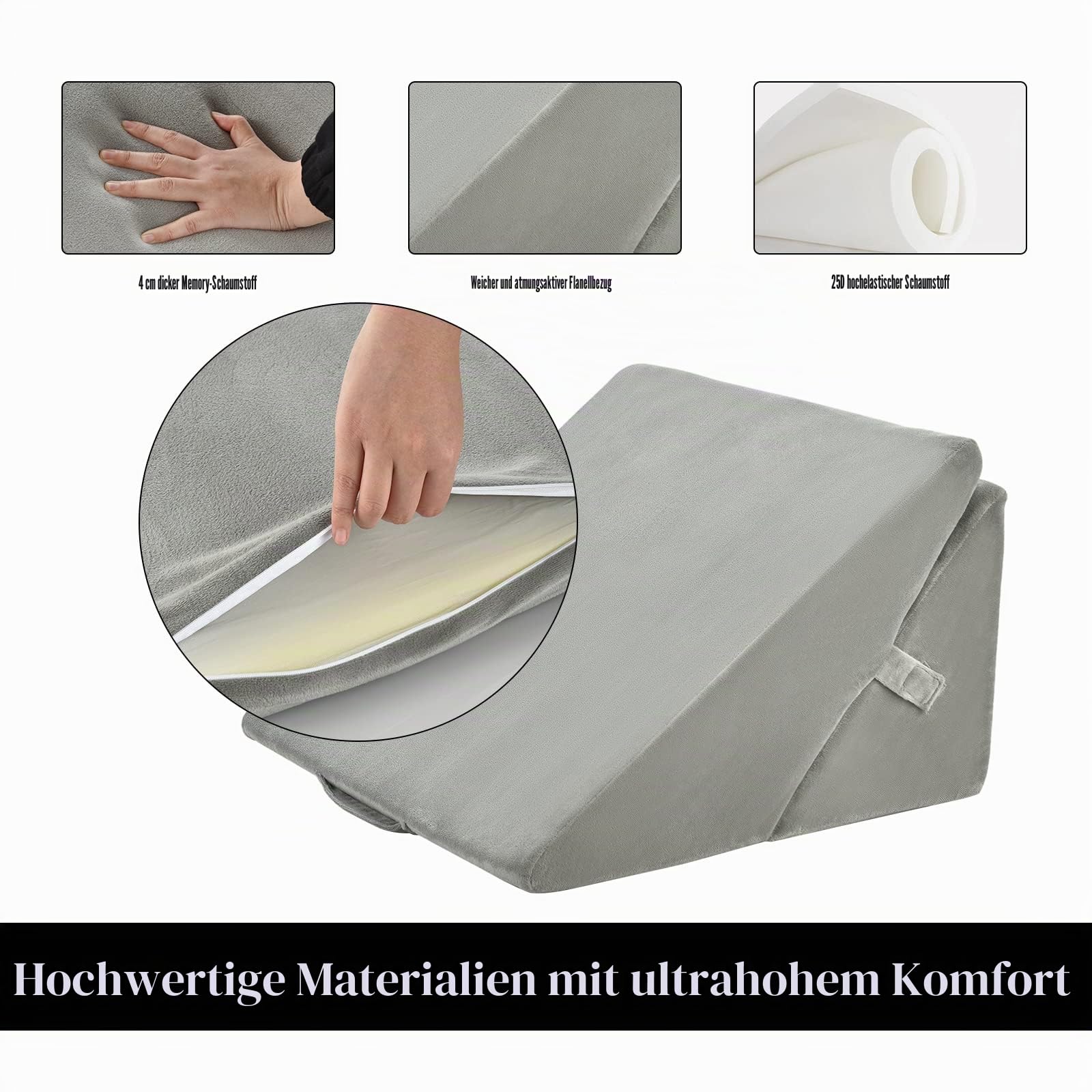 LIFEZEAL Ergonomisches Keilkissen für Bett & Sofa, Lesekissen aus Memory Schaum, Ideal Rückenkissen beim Spielen & Fernsehen, Rückenlehne mit Waschbarem Bezug,58 x 36 x 50.5cm