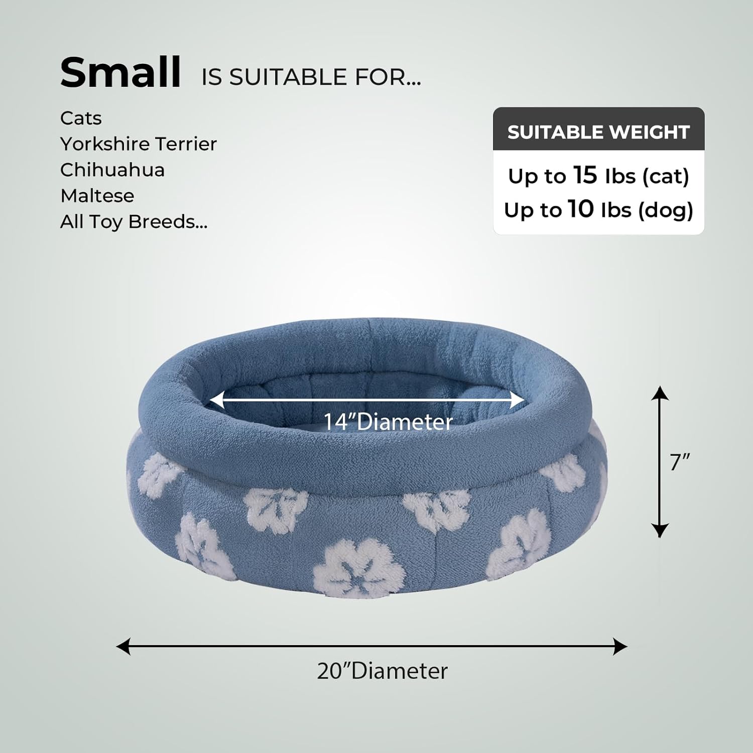 BALANCE Cat Beds for Indoor Cats, Washable Round Cat Bed, Cute 3D Flower Kitten Bed with Anti-Slip Bottom for Puppy and Kitten, 20 Inches, Blue
