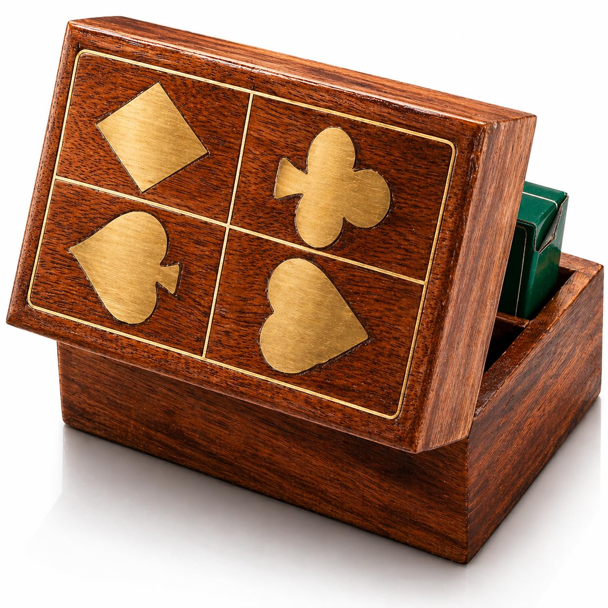 The Great Indian Bazaar Birthday Gift Ideas Handcrafted Classic Wooden Playing Card Holder Deck Box Storage Case Organizer With 2 Sets of Premium Quality 'Ace' Playing Cards